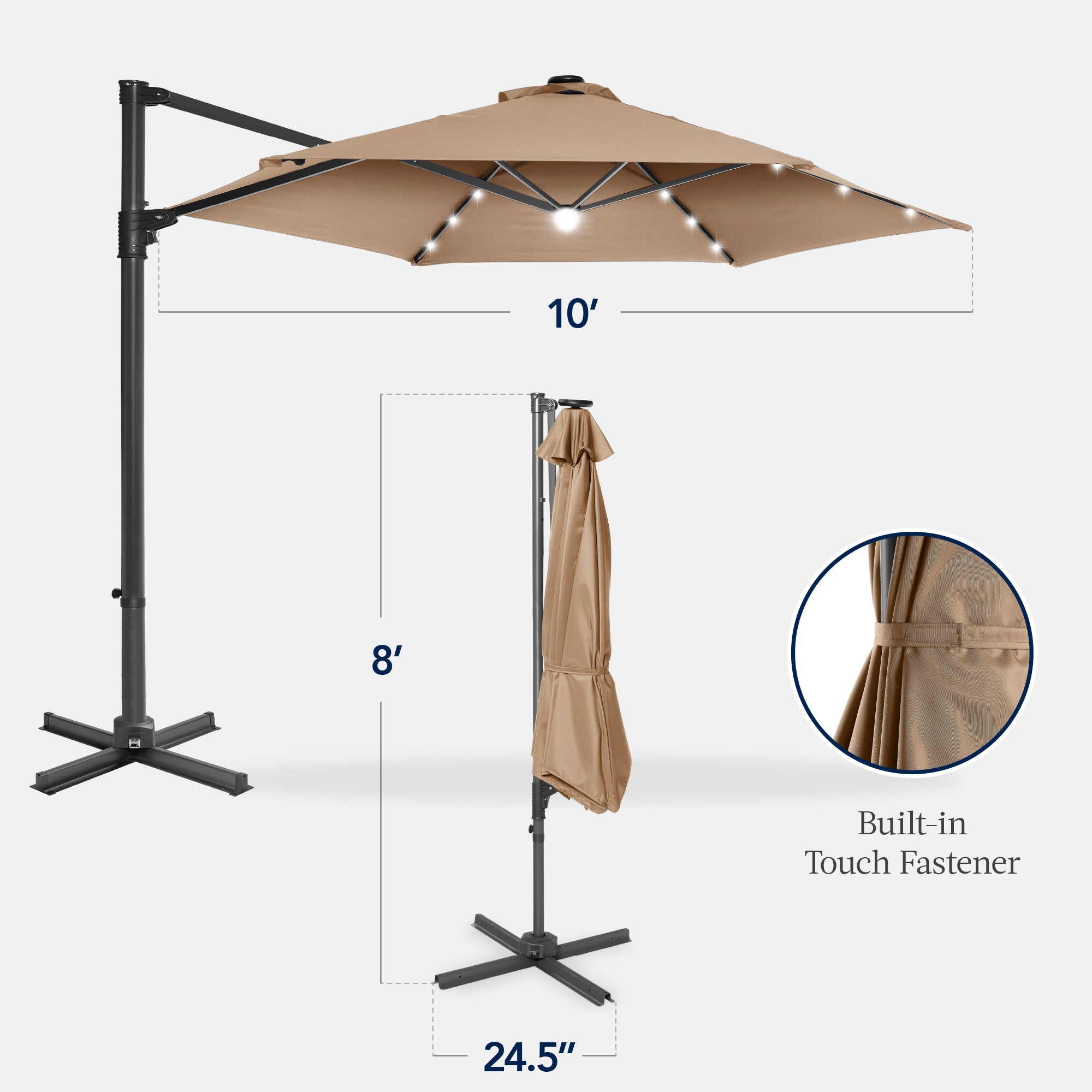 360 LED Rotating Cantilever Offset Patio Umbrella - 10ft