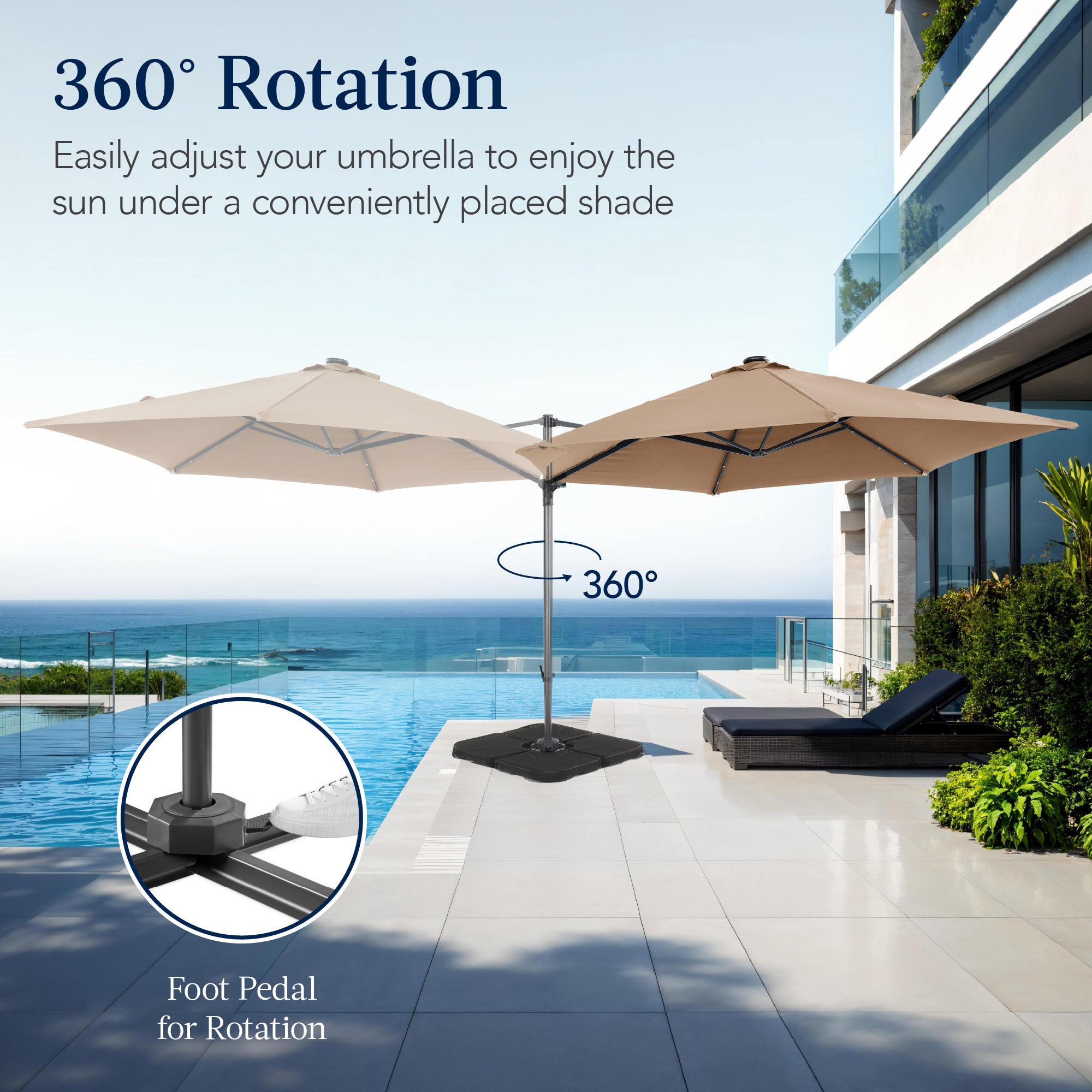 best choice products 10ft solar led patio offset umbrella Cantilever 360-Degree Rotation 1.5(Dia) Crank Solar Lights 10 Ft Umbrella