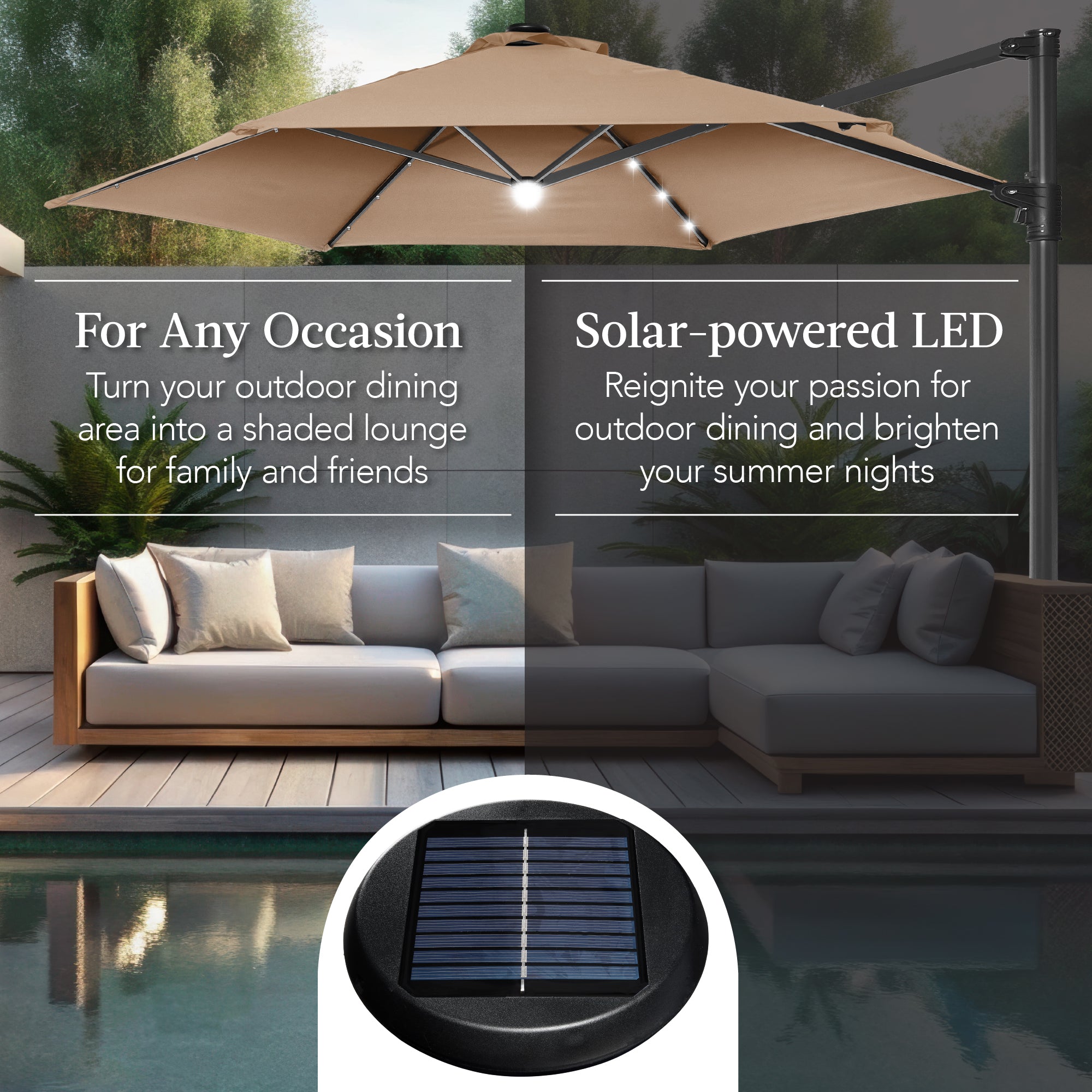 best choice products patio umbrella offset 11 10x10ft 2-Tier Square Outdoor Solar LED Cantilever w/ Base Included Designed for maximum coverage and flexibility Best Choice Products Green 10
