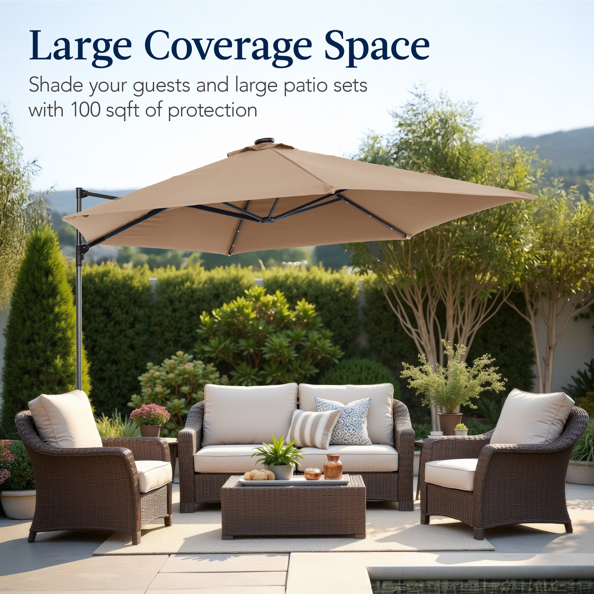 Best Choice Products 10ft 360° Rotating Cantilever Easy Auto Open Patio Umbrella w/ Solar LED Lights Best Choice Products 10ft 360° Rotating Cantilever Easy Auto Open Patio Umbrella w/ Solar LED Lights