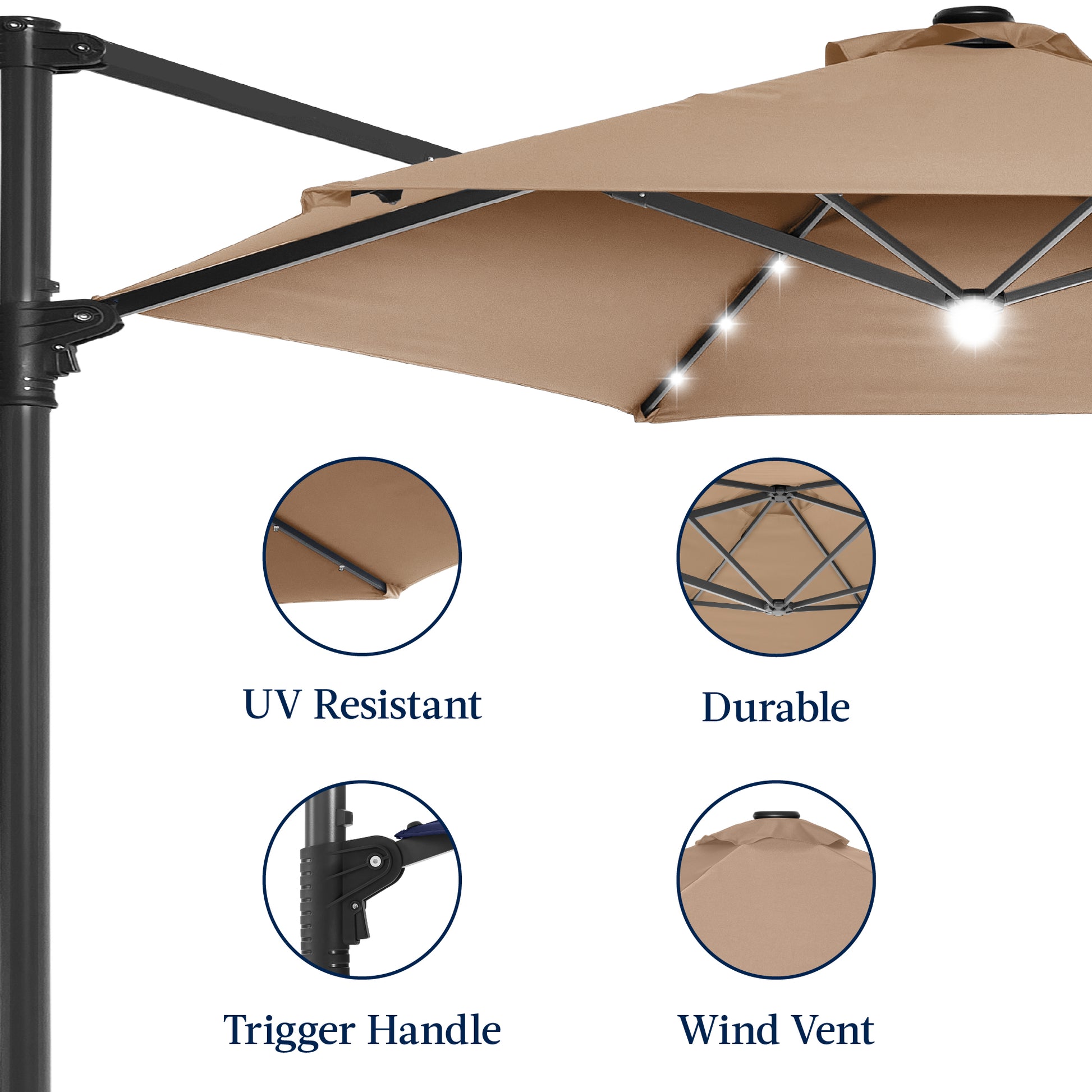 Best Choice Products 10ft 360° Rotating Cantilever Easy Auto Open Patio Umbrella w/ Solar LED Lights