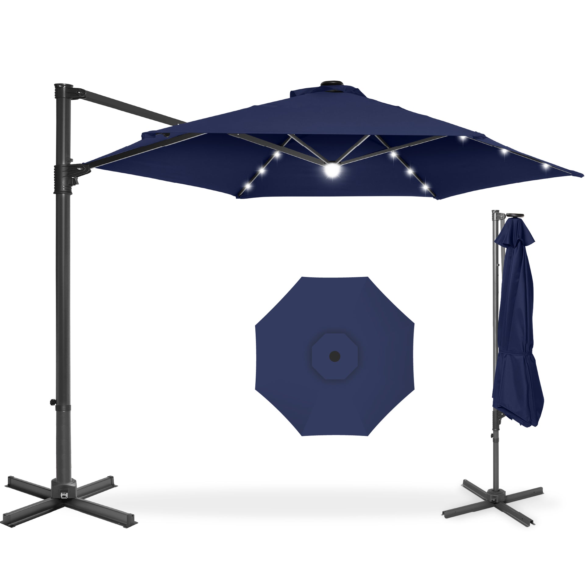 360 LED Rotating Cantilever Offset Patio Umbrella