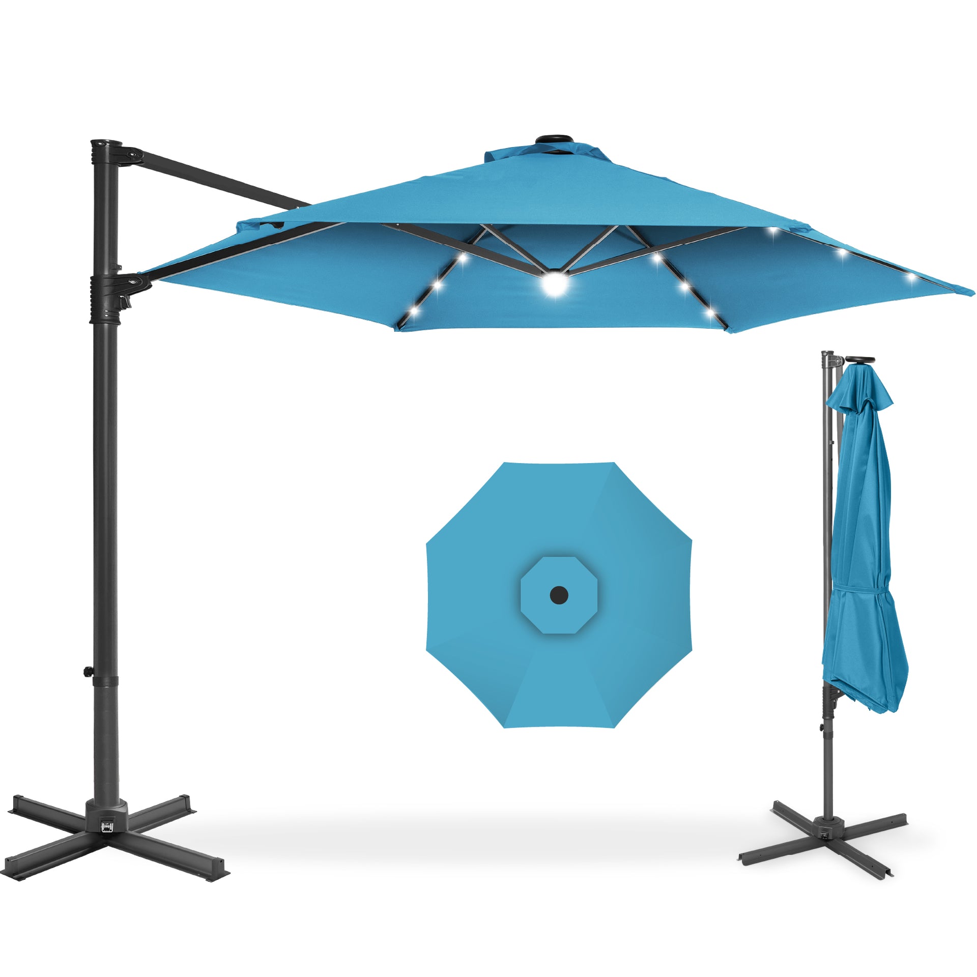 360 LED Rotating Cantilever Offset Patio Umbrella - 10ft 360 LED Rotating Cantilever Offset Patio Umbrella - 10ft