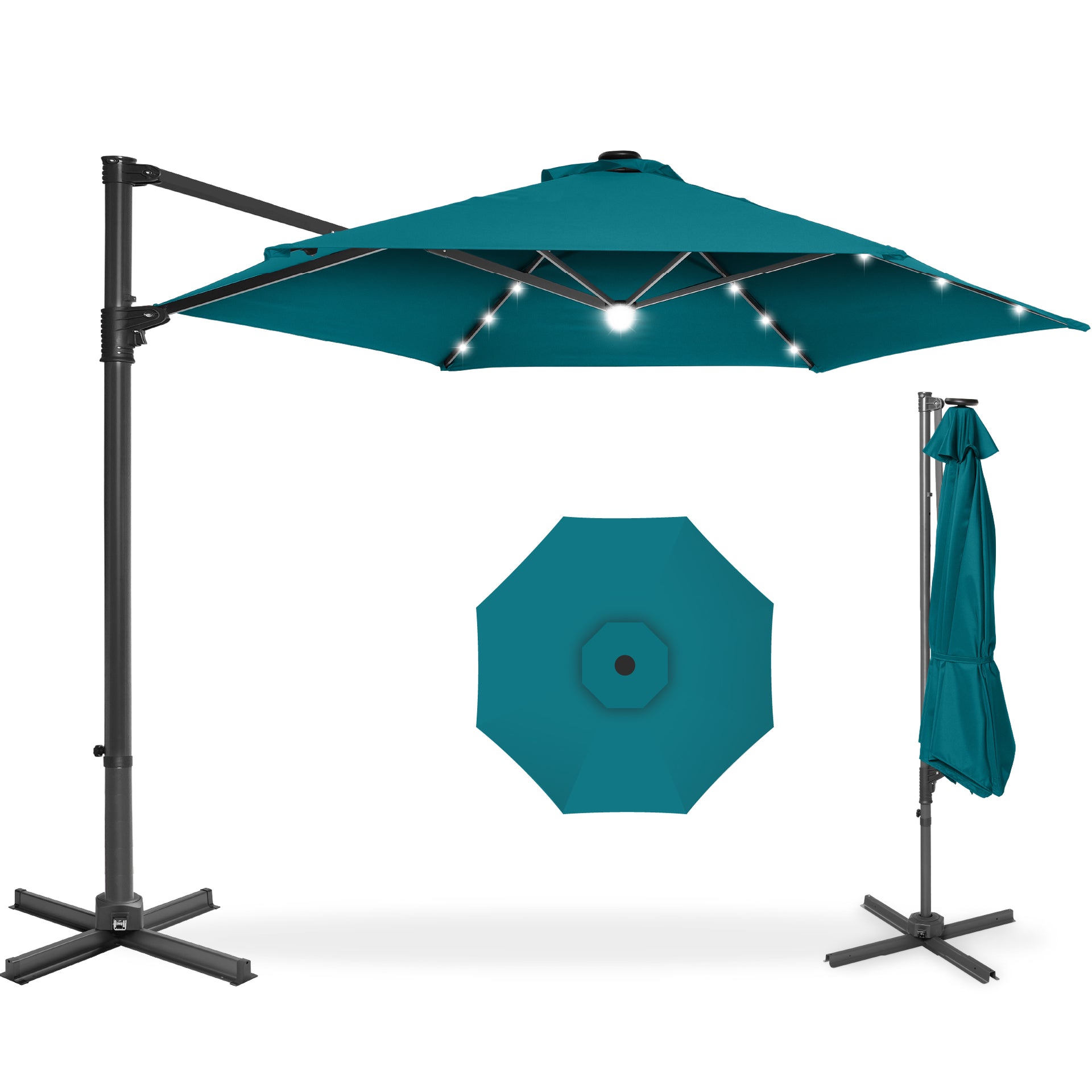 360 rotating patio umbrella 360 LED Rotating Cantilever Offset Patio Umbrella