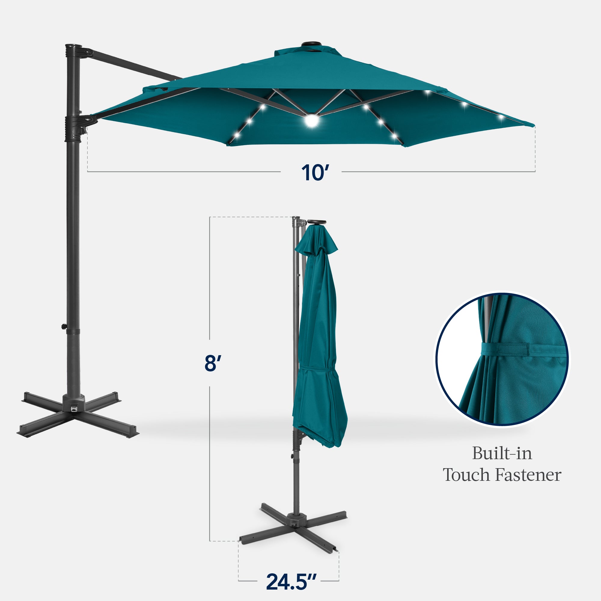 360 LED Rotating Cantilever Offset Patio Umbrella - 10ft