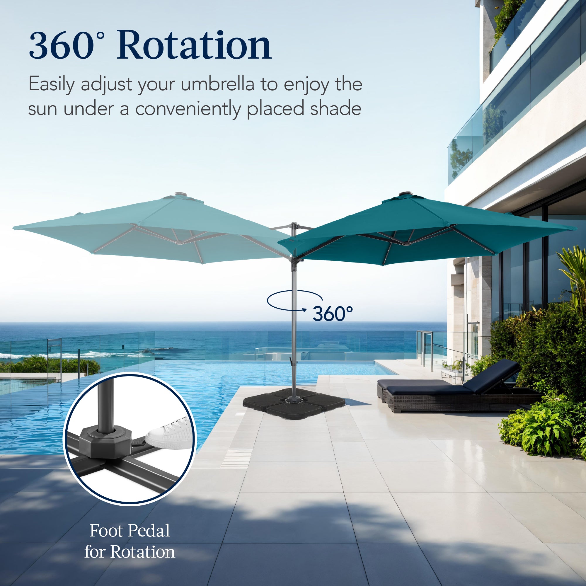360 LED Rotating Cantilever Offset Patio Umbrella - 10ft