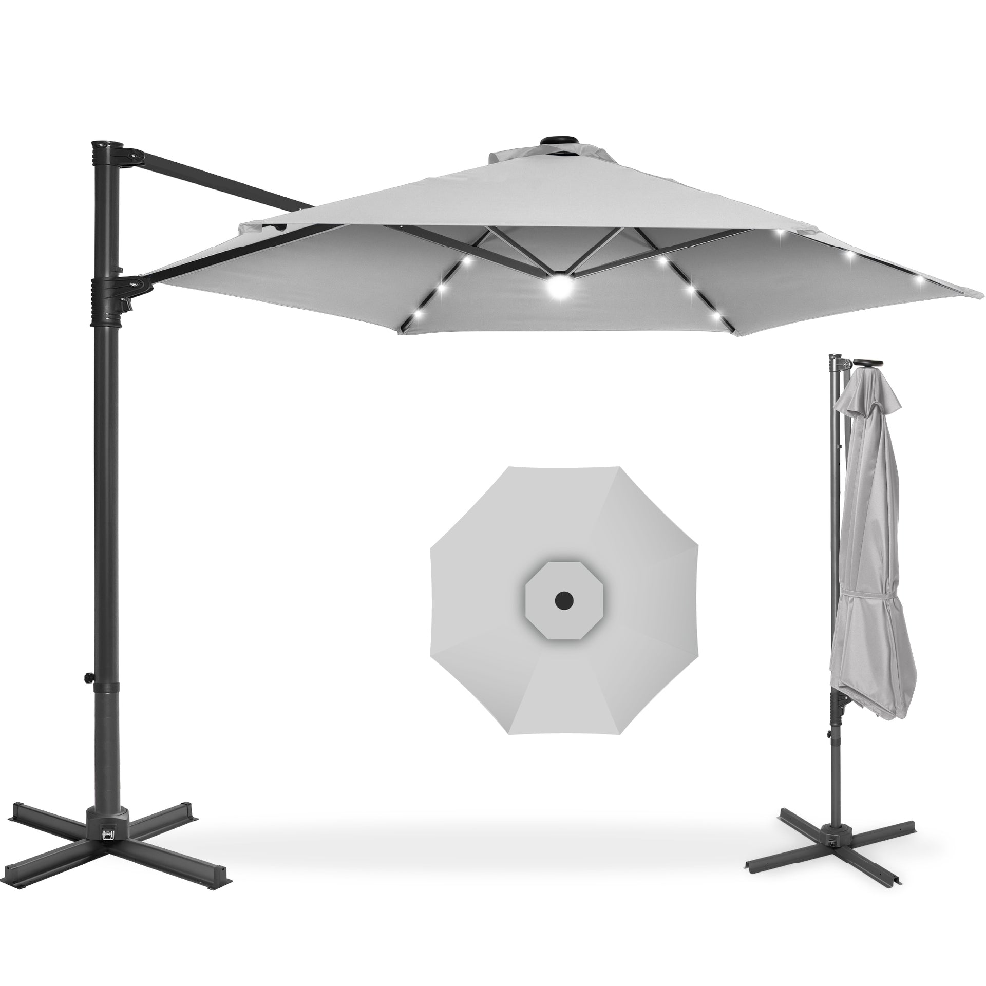 10 foot patio umbrella ace 360 LED Rotating Cantilever Offset Patio Umbrella