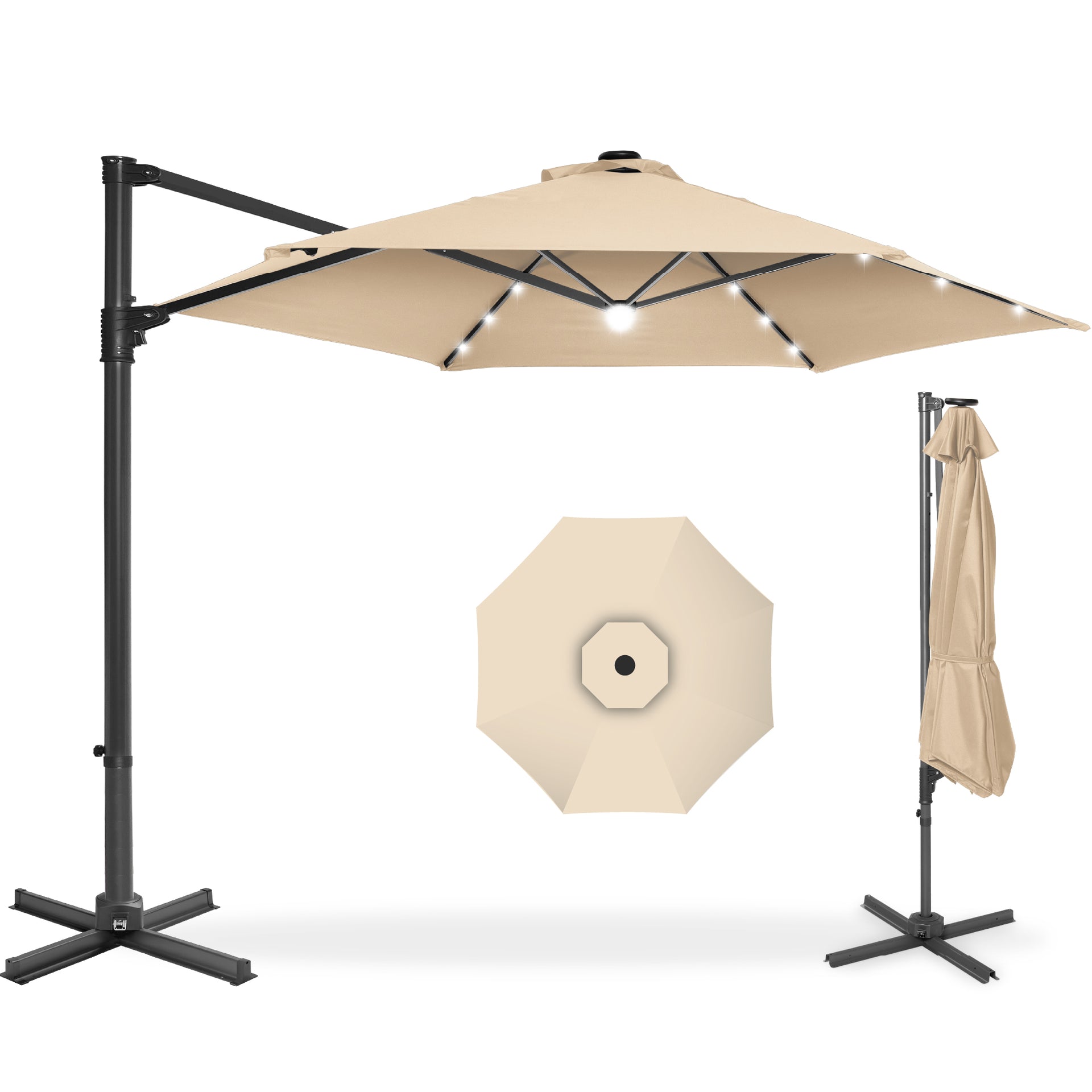 10 foot patio umbrella ace 360 LED Rotating Cantilever Offset Patio Umbrella