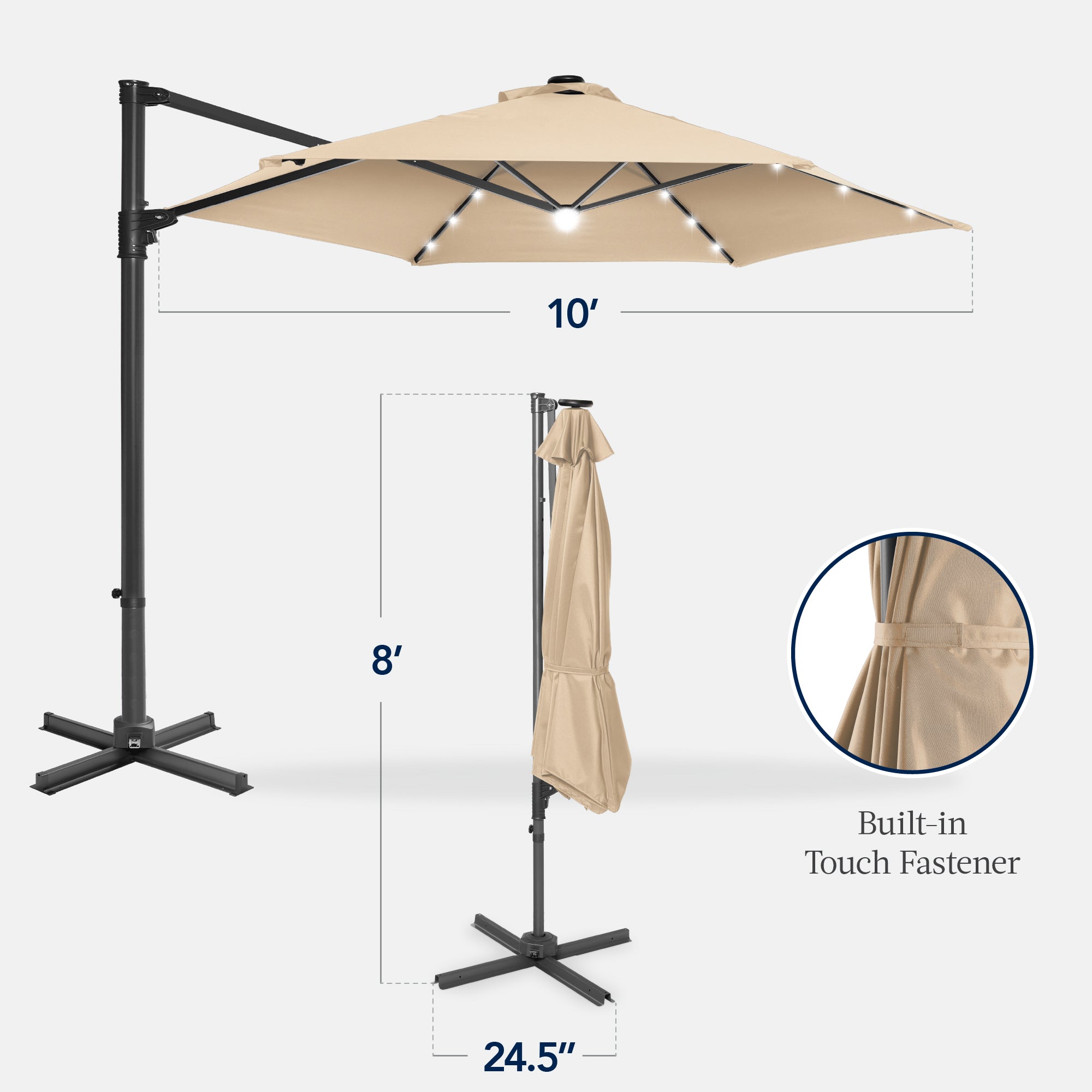 360 LED Rotating Cantilever Offset Patio Umbrella - 10ft