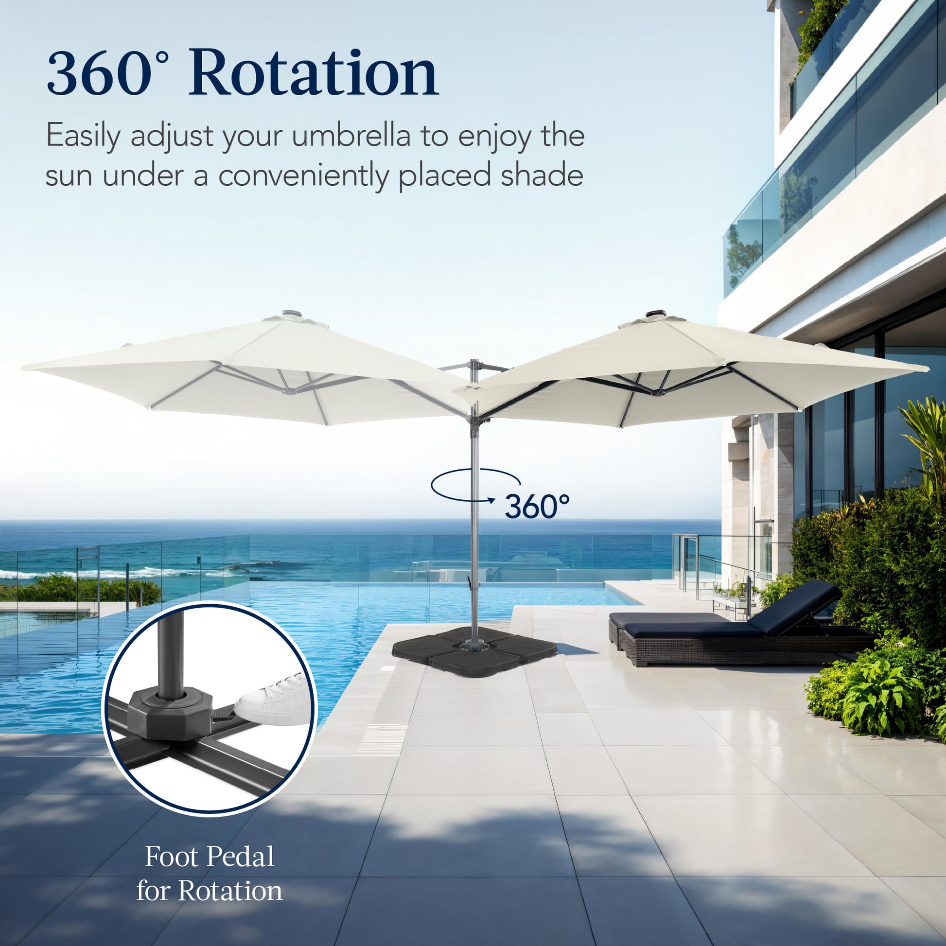 cantilever patio umbrella with 360 degree rotation with bace PURPLE LEAF 11 FT Square Base Included Large Outdoor Offset Umbrella 360-degree Umbrella for Garden Deck Backyard Pool Turquiose : Patio, Lawn & Garden The vented canopy ensures airflow and stability Best Choice Products 10ft 360