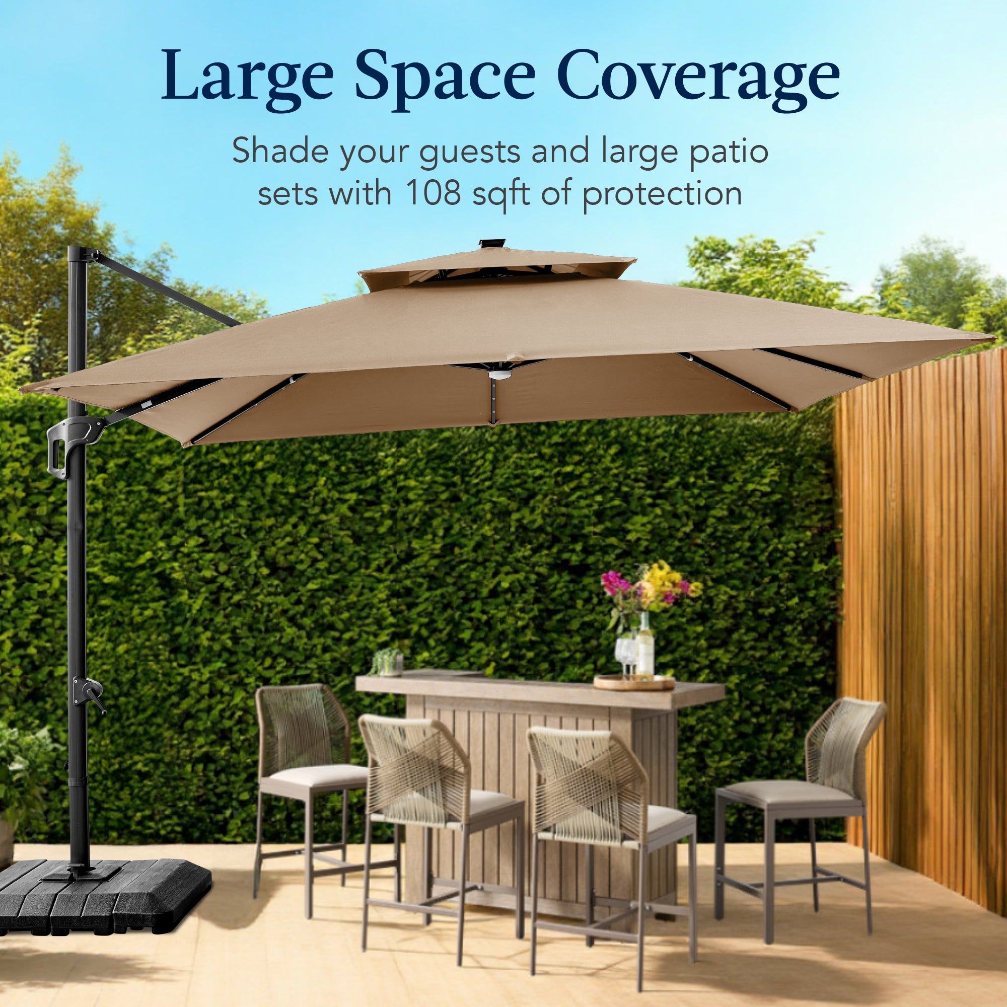 9x12ft 2-Tier Outdoor Solar LED Cantilever Patio Umbrella