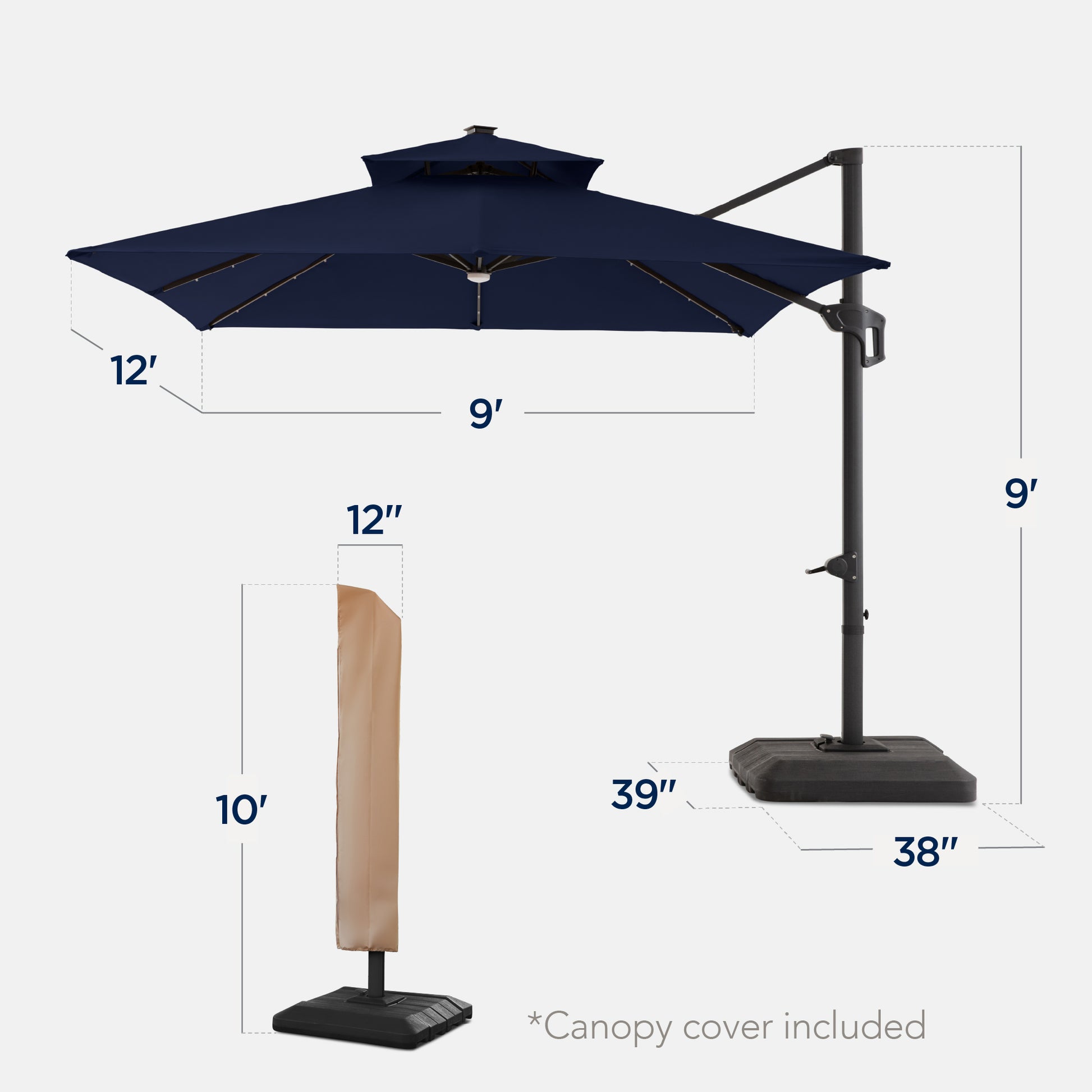 9x12ft 2-Tier Outdoor Solar LED Cantilever Patio Umbrella – Best Choice Products