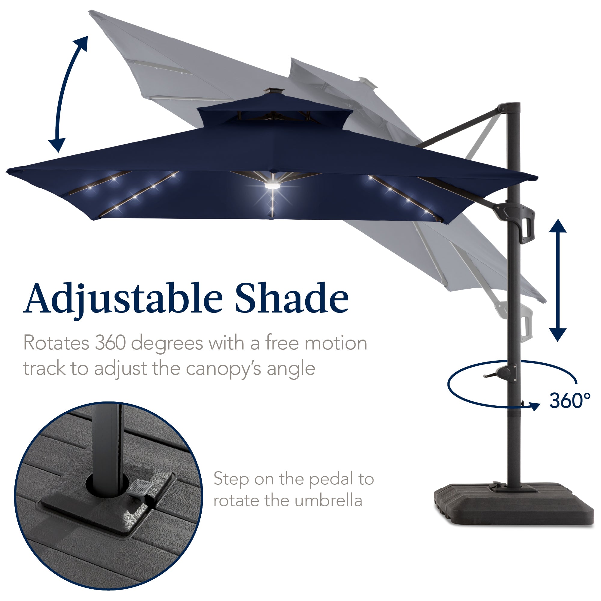 9x12ft 2-Tier Outdoor Solar LED Cantilever Patio Umbrella - Thumbnail 5