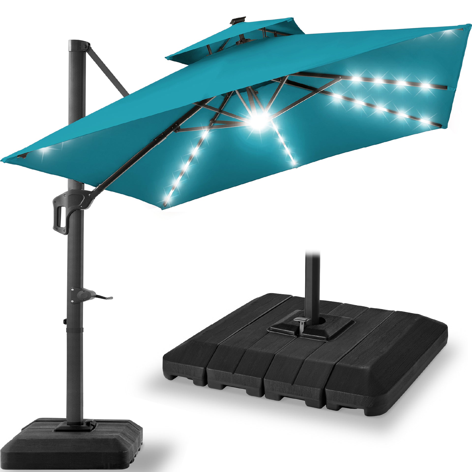 Best Choice Products 9x12ft 2-Tier Square Outdoor Solar LED Cantilever Umbrella w/ 360-Rotating Base Green