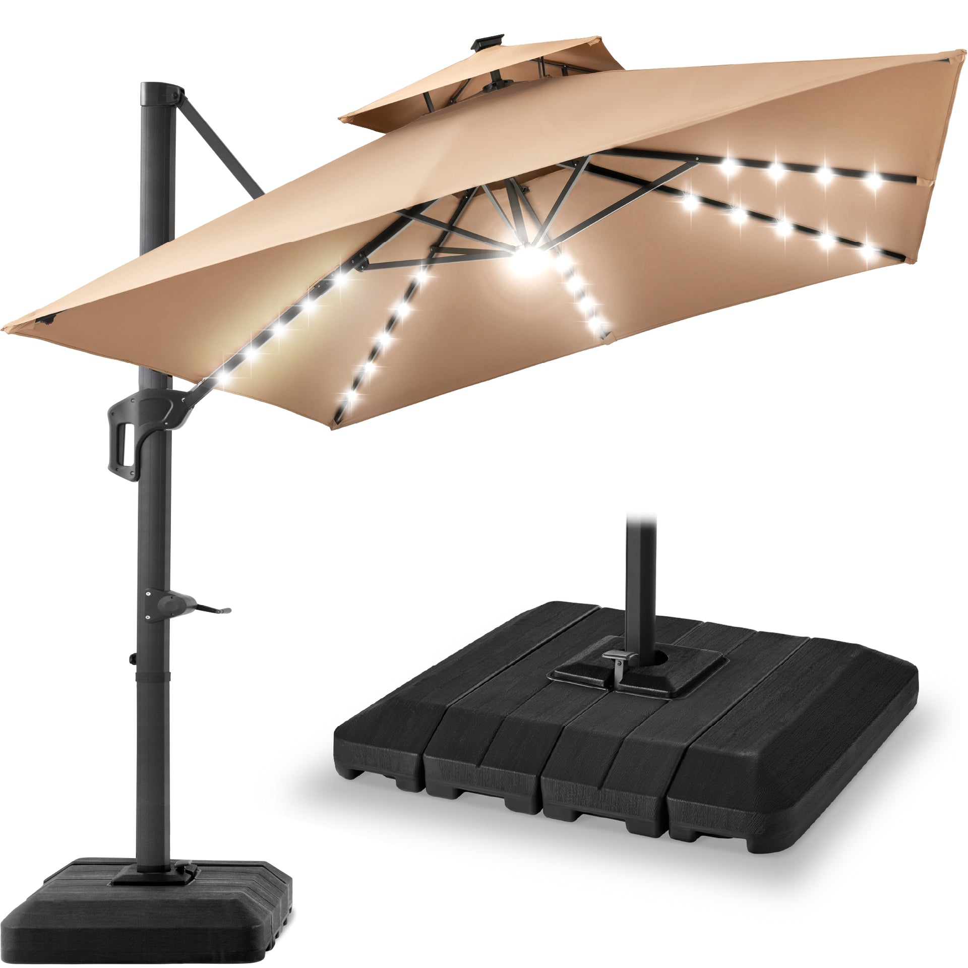 Best Choice Products 12x12ft 2-Tier Square Outdoor Solar LED Cantilever Umbrella w/ 360-Rotating Base