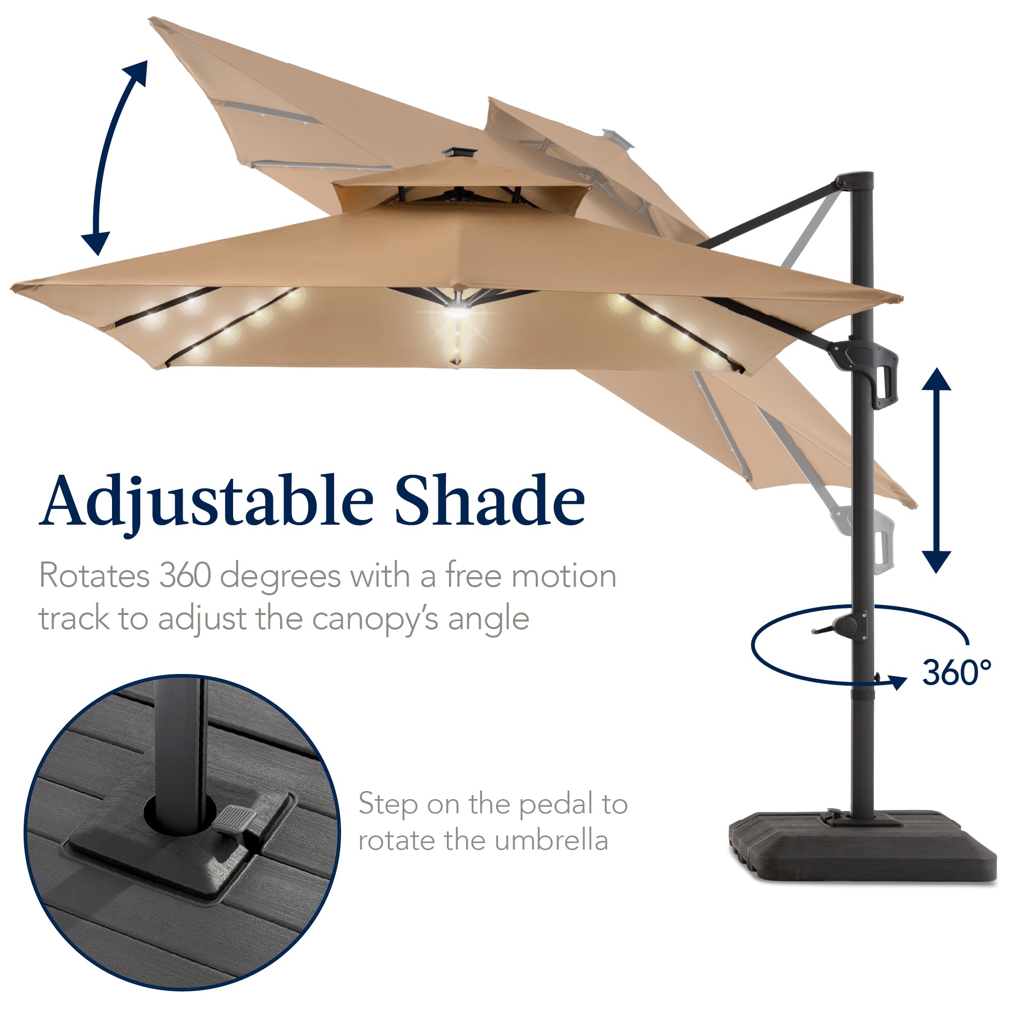 12x12ft 2-Tier Outdoor Solar LED Cantilever Patio Umbrella
