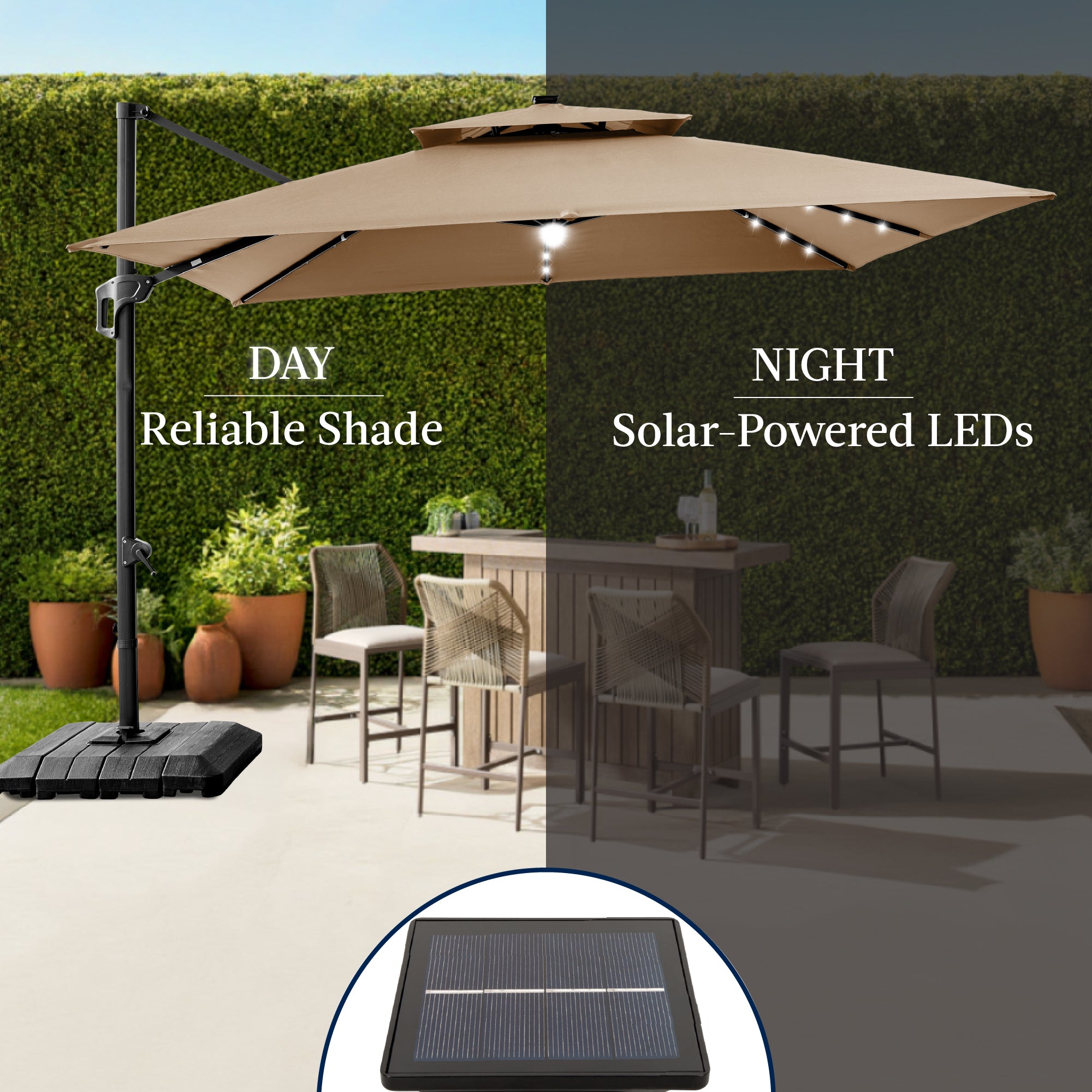 12x12ft 2-Tier Outdoor Solar LED Cantilever Patio Umbrella