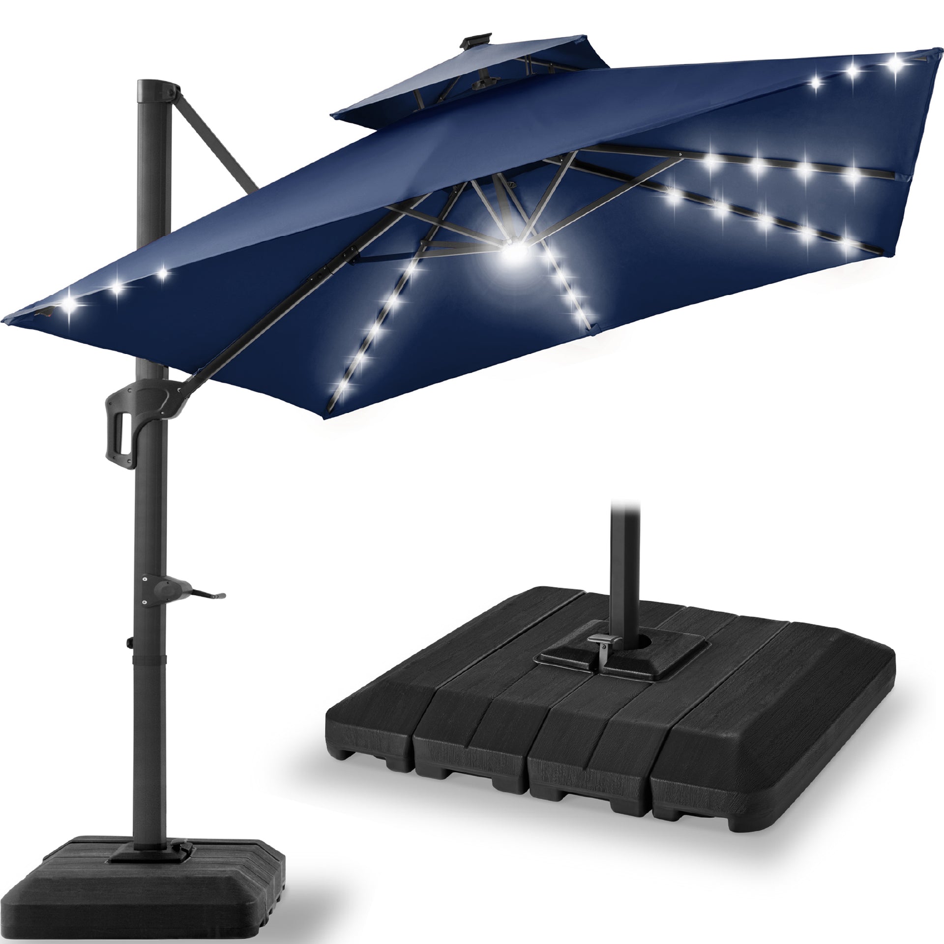 12x12ft 2-Tier Outdoor Solar LED Cantilever Patio Umbrella – Best Choice Products