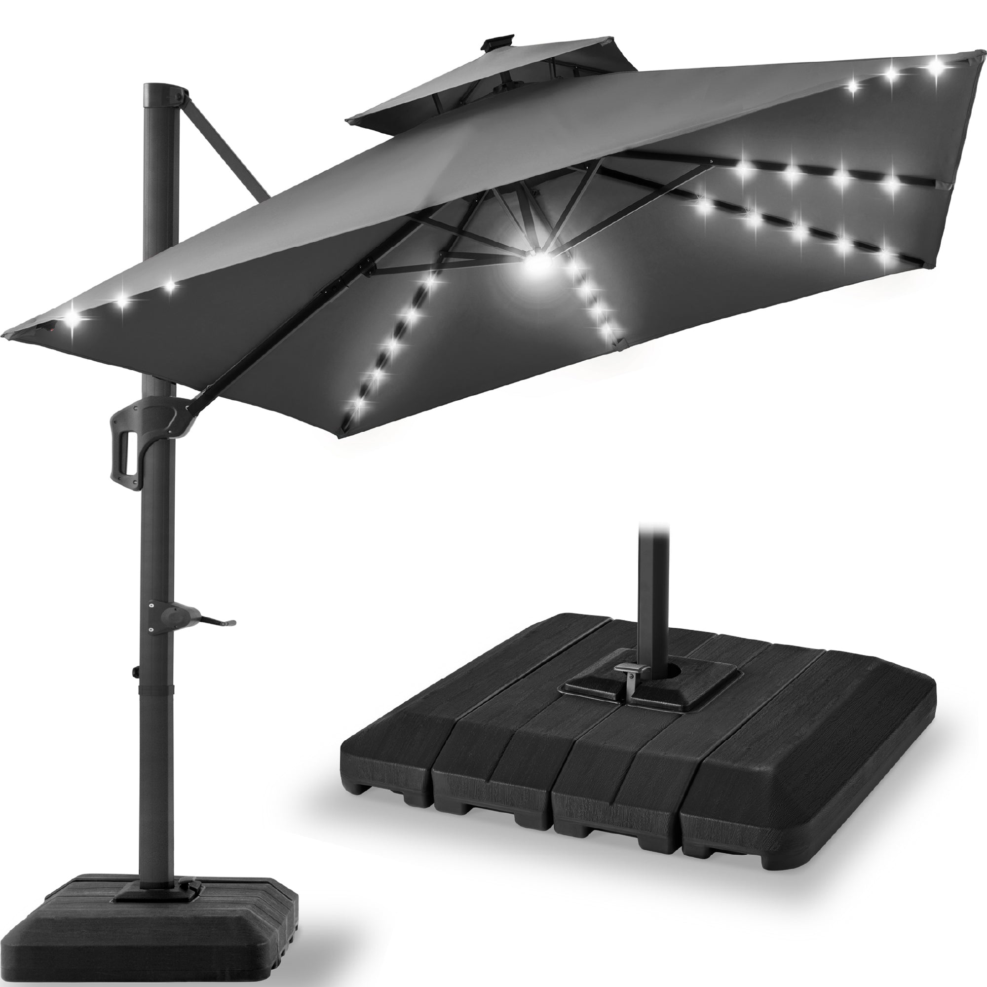 12x12ft 2-Tier Outdoor Solar LED Cantilever Patio Umbrella