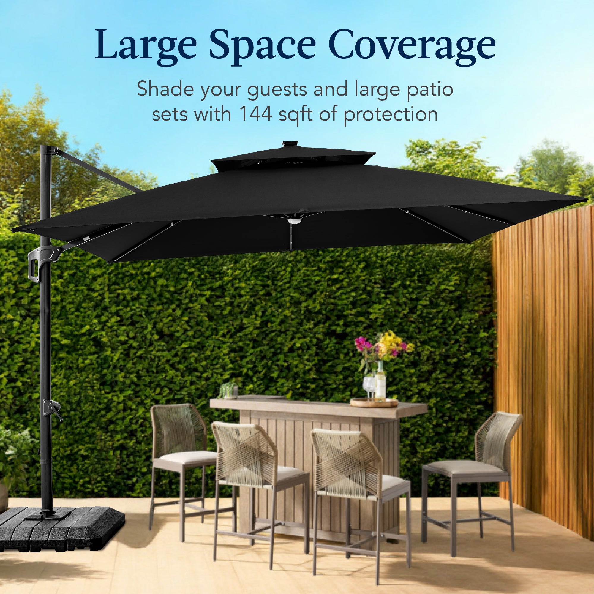 12x12ft 2-Tier Outdoor Solar LED Cantilever Patio Umbrella