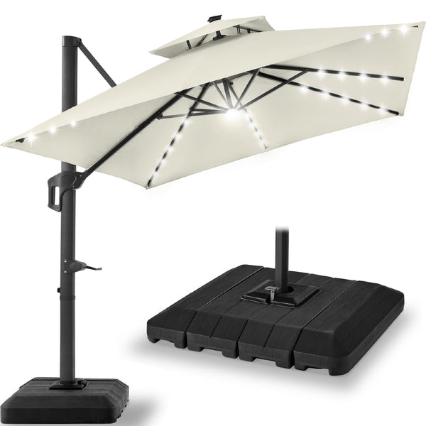 Best Choice Products 12x12ft 2-Tier Square Outdoor Solar LED Cantilever Umbrella w/ 360-Rotating Base Ivory