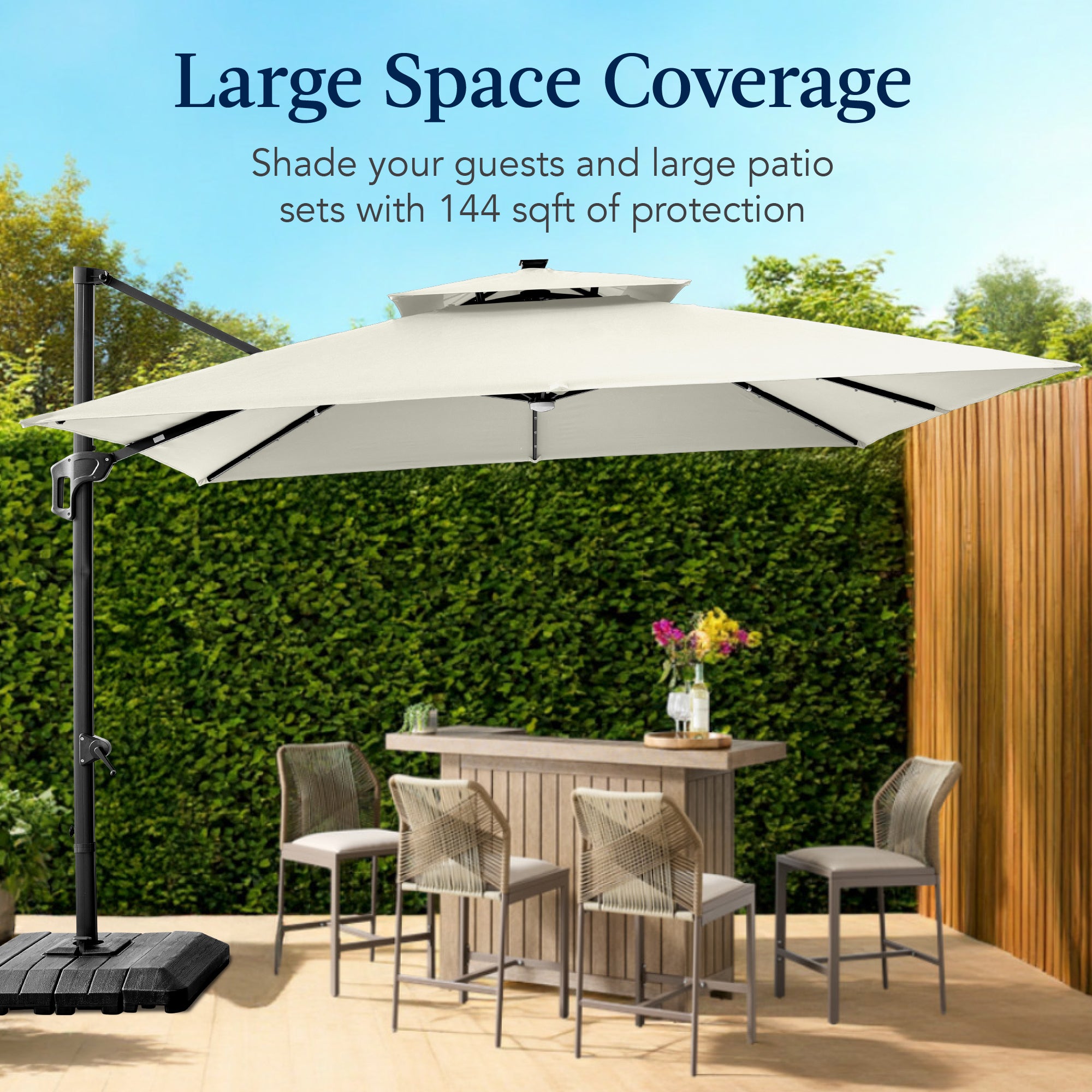 12x12ft 2-Tier Outdoor Solar LED Cantilever Patio Umbrella