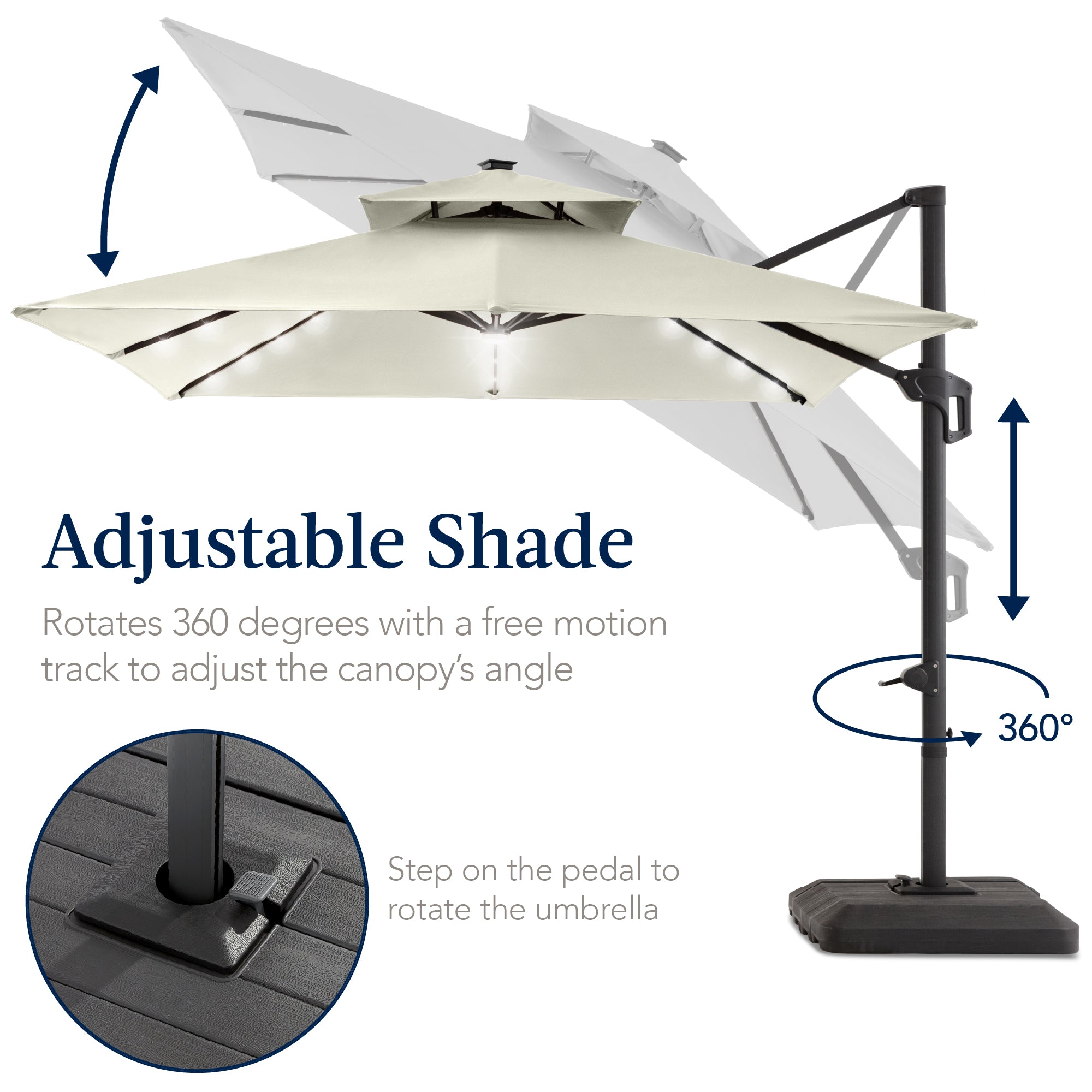 12x12ft 2-Tier Outdoor Solar LED Cantilever Patio Umbrella