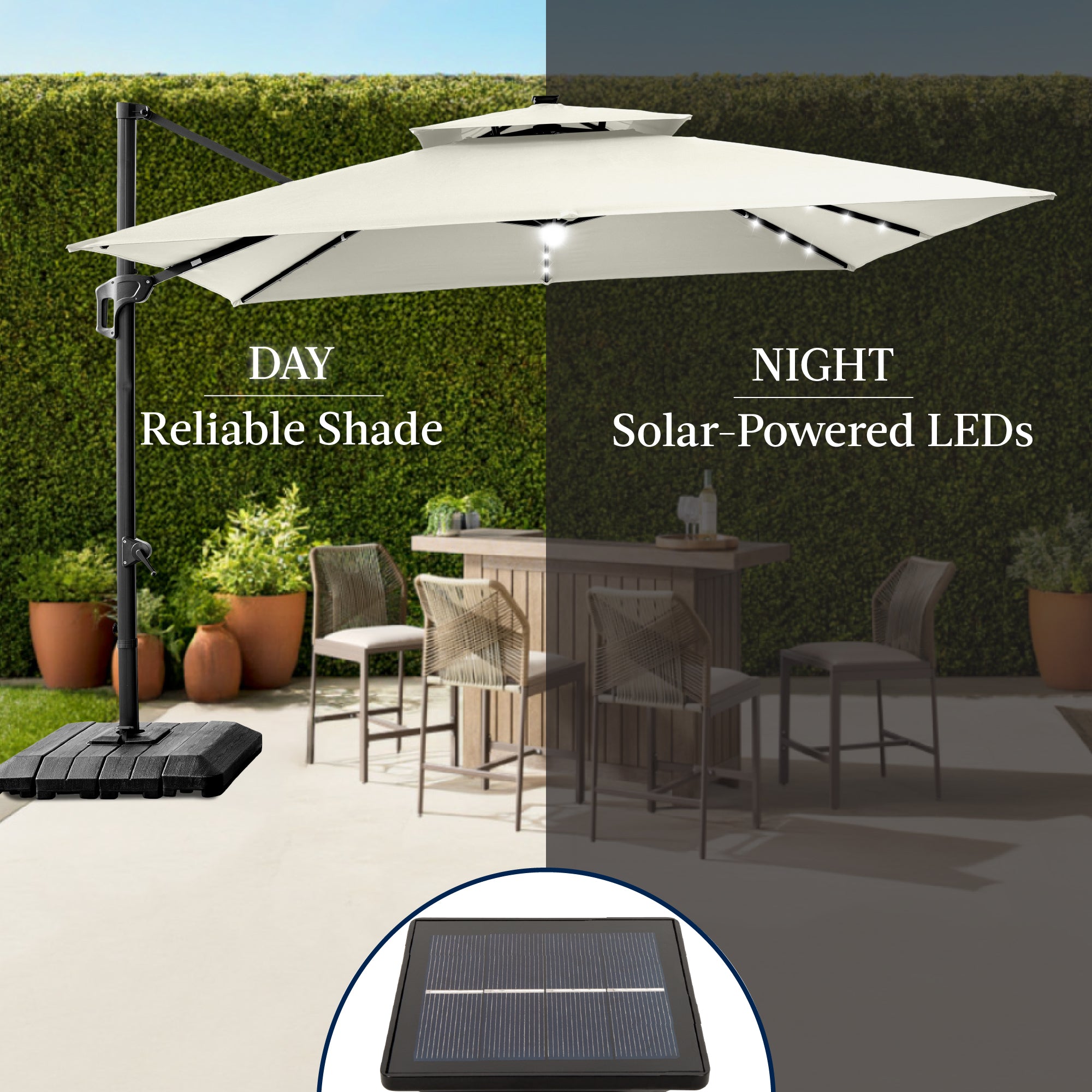 12x12ft 2-Tier Outdoor Solar LED Cantilever Patio Umbrella