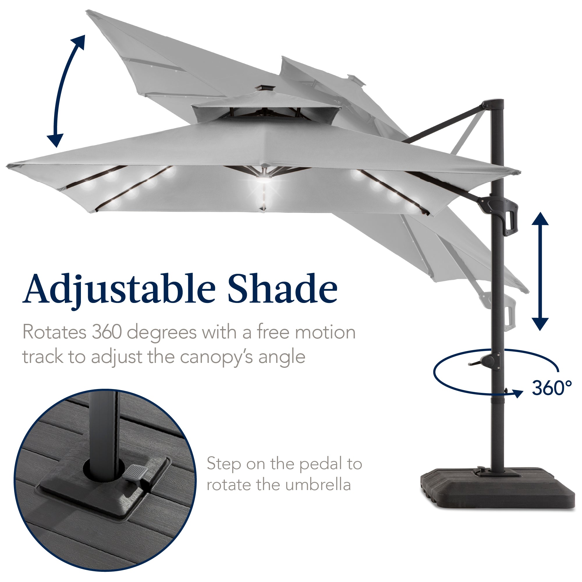 12x12ft 2-Tier Outdoor Solar LED Cantilever Patio Umbrella