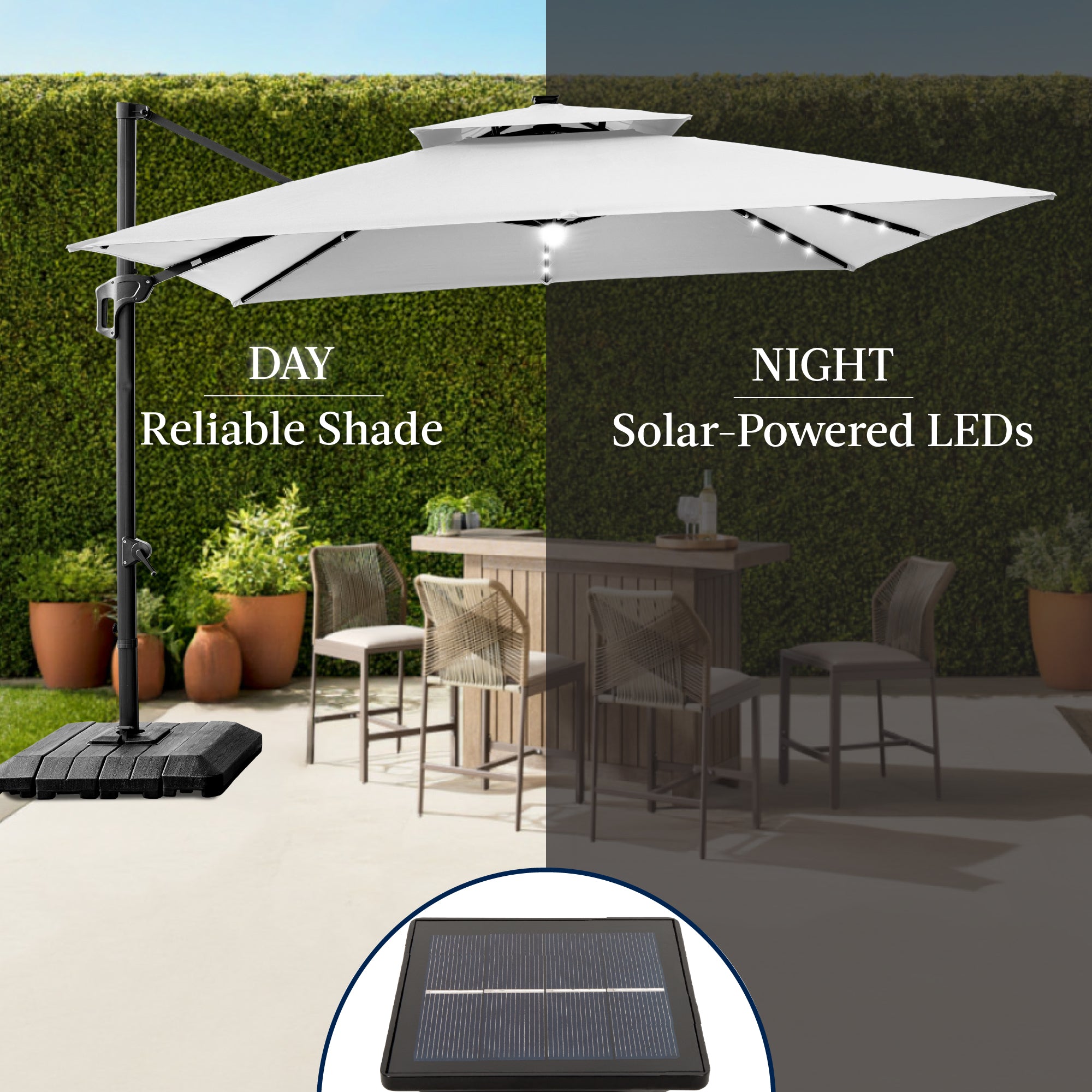12x12ft 2-Tier Outdoor Solar LED Cantilever Patio Umbrella