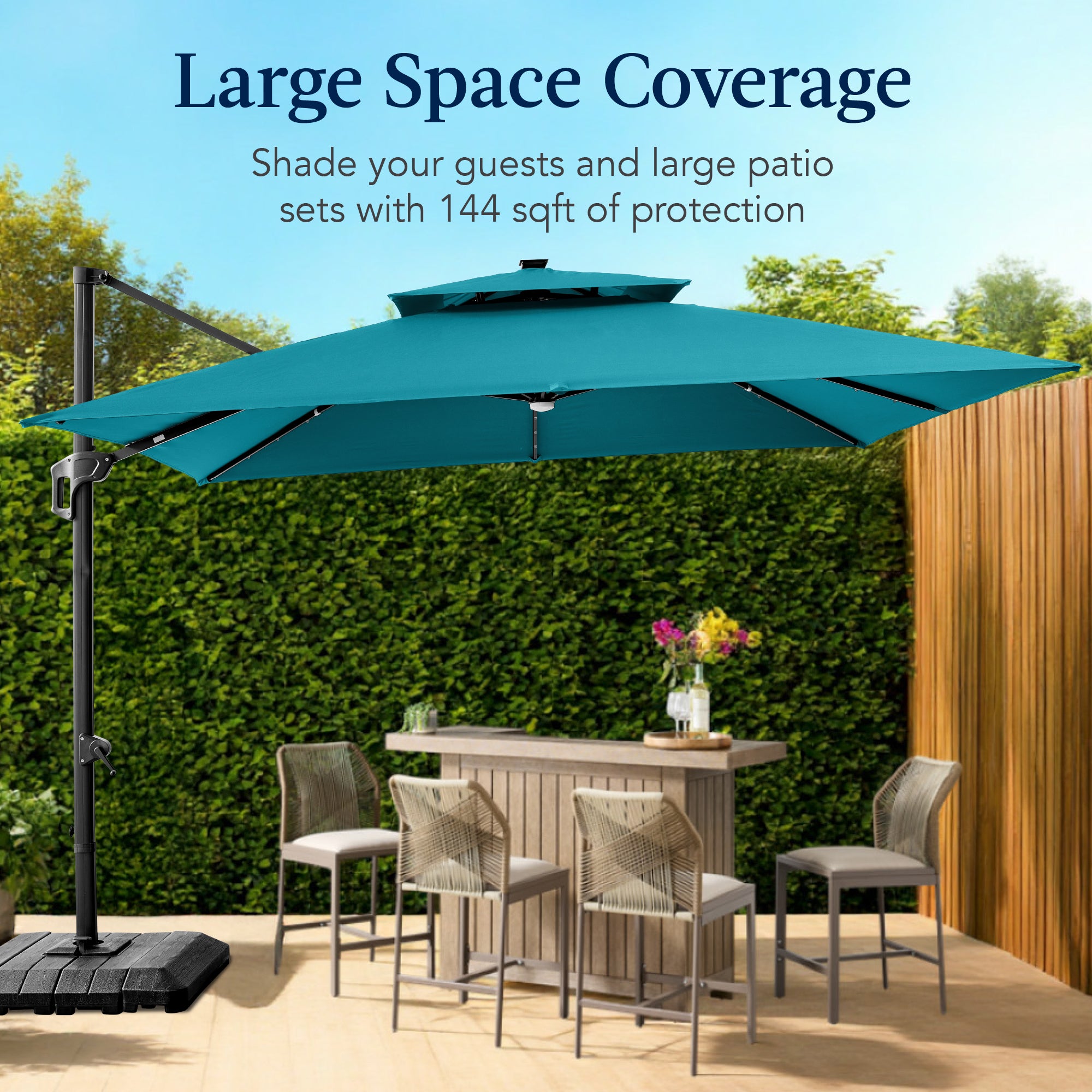 12x12ft 2-Tier Outdoor Solar LED Cantilever Patio Umbrella