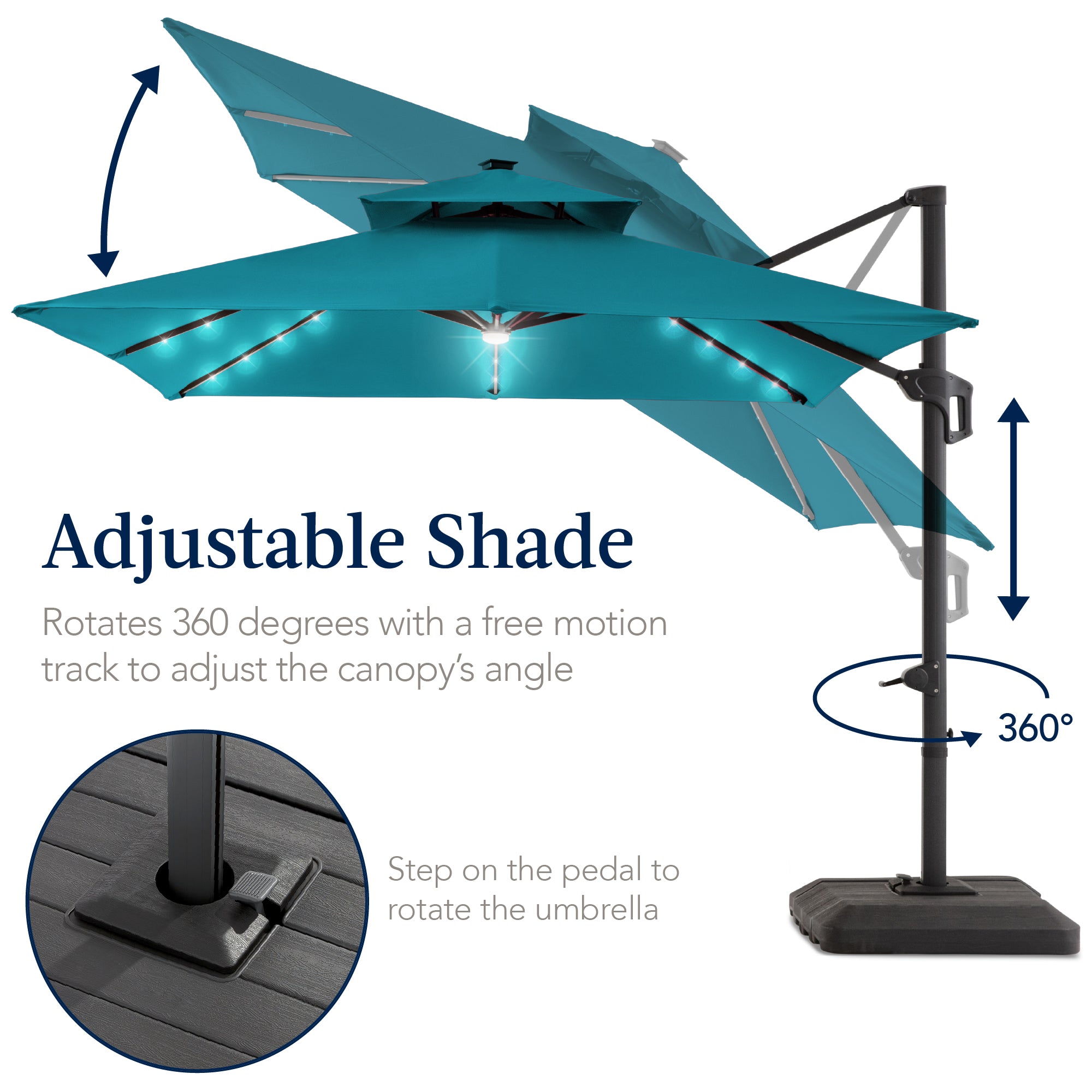 12x12ft 2-Tier Outdoor Solar LED Cantilever Patio Umbrella