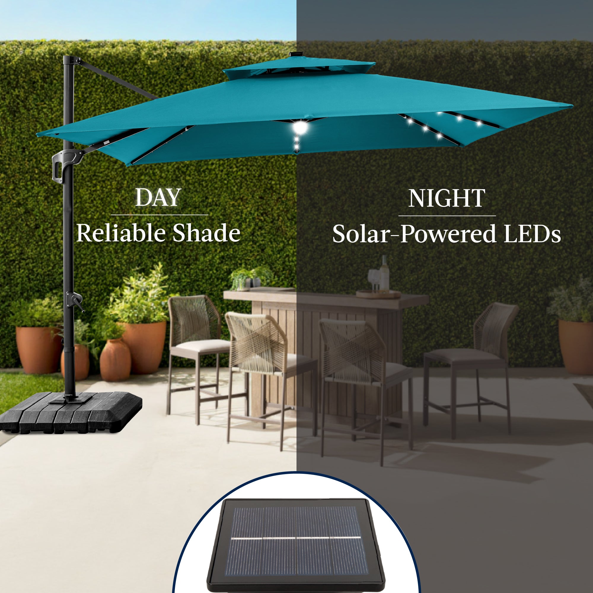12x12ft 2-Tier Outdoor Solar LED Cantilever Patio Umbrella