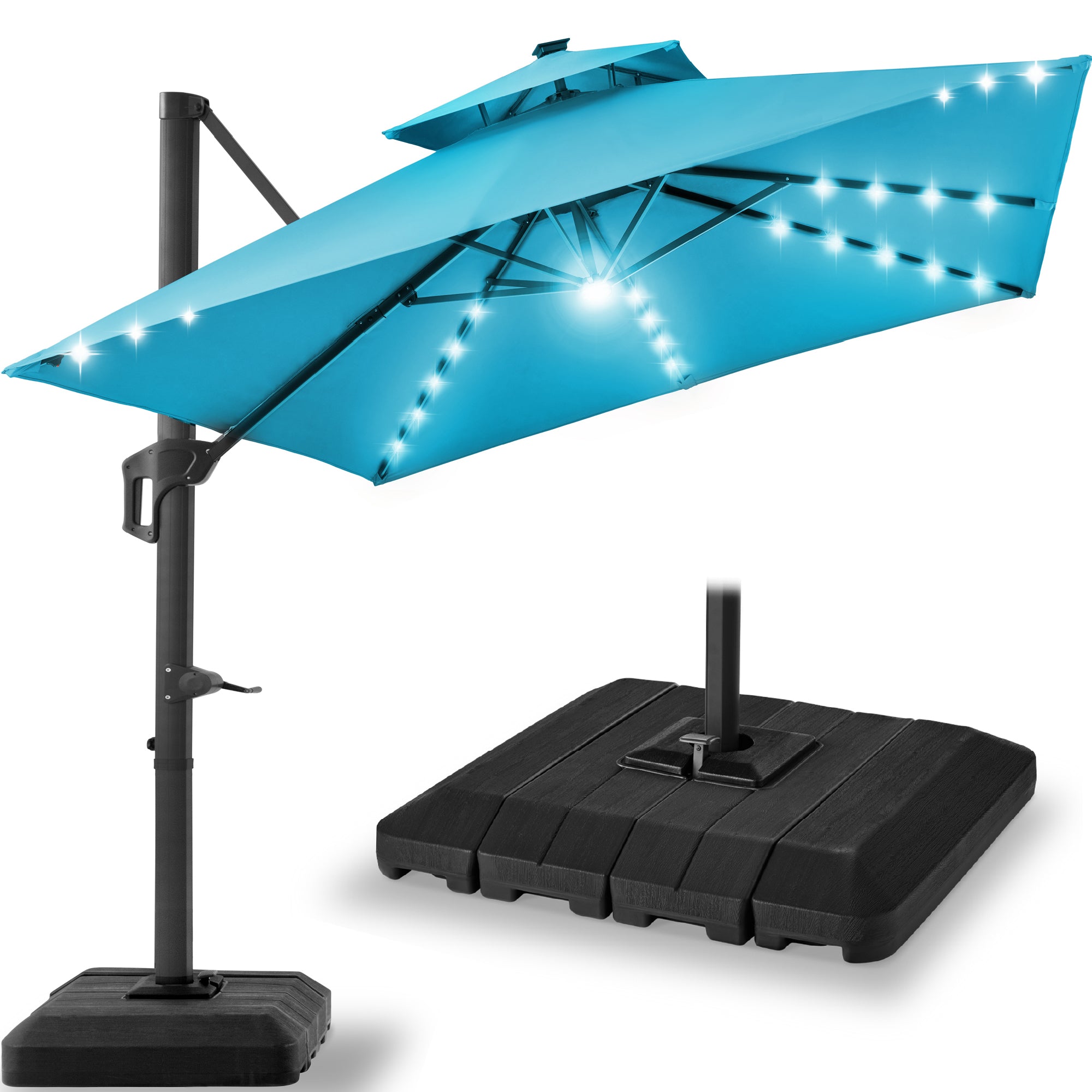 12x12ft 2-Tier Outdoor Solar LED Cantilever Patio Umbrella