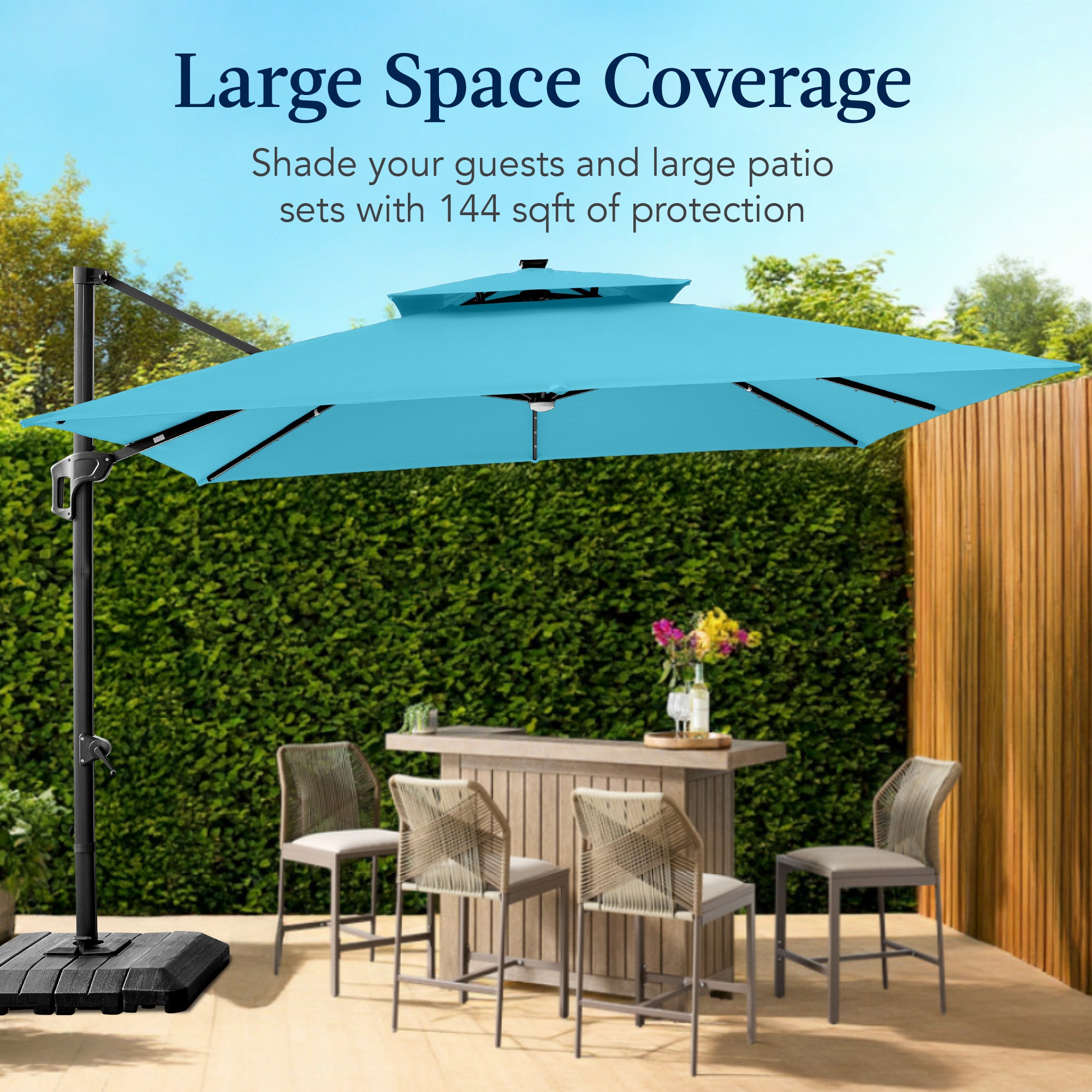 12x12ft 2-Tier Outdoor Solar LED Cantilever Patio Umbrella