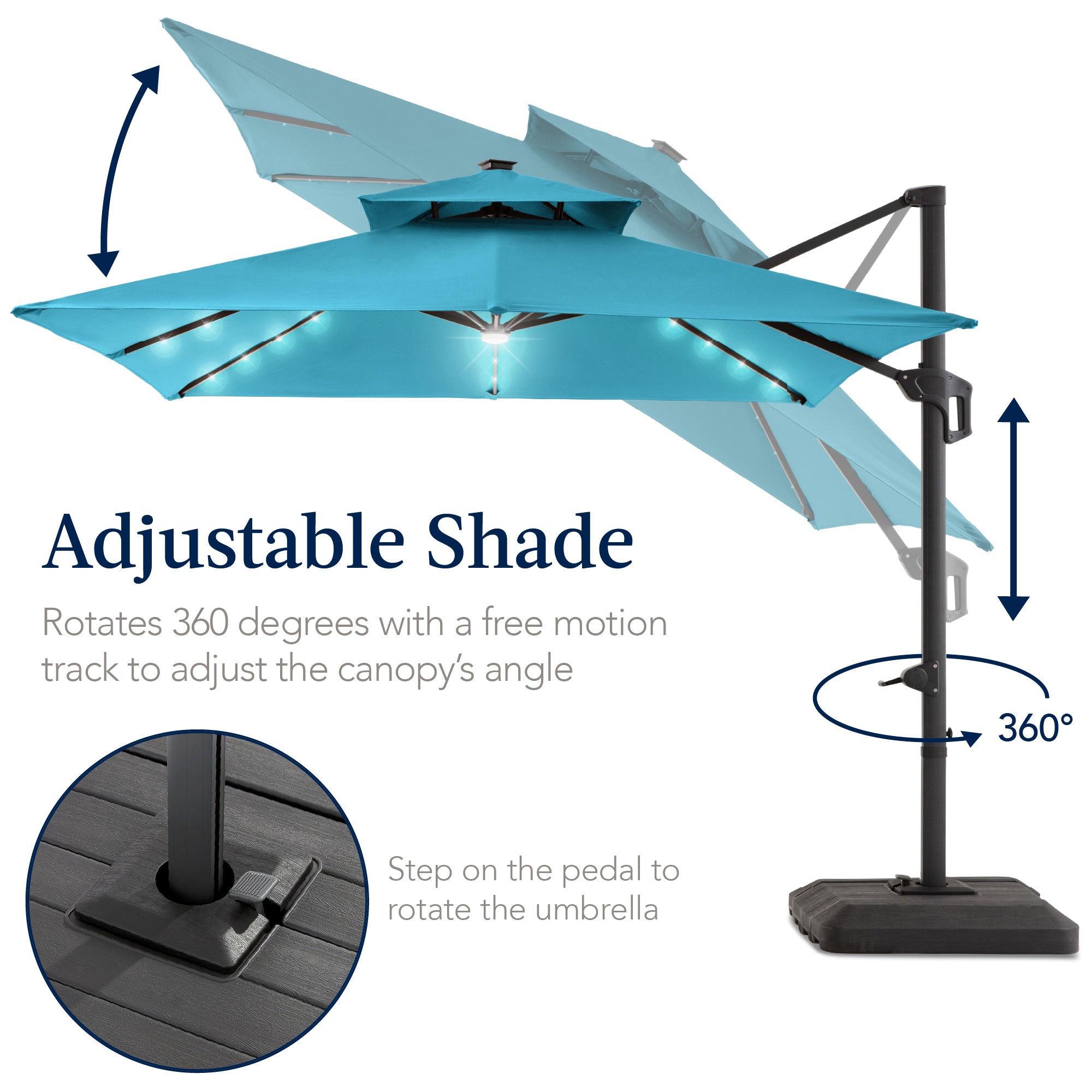 12x12ft 2-Tier Outdoor Solar LED Cantilever Patio Umbrella