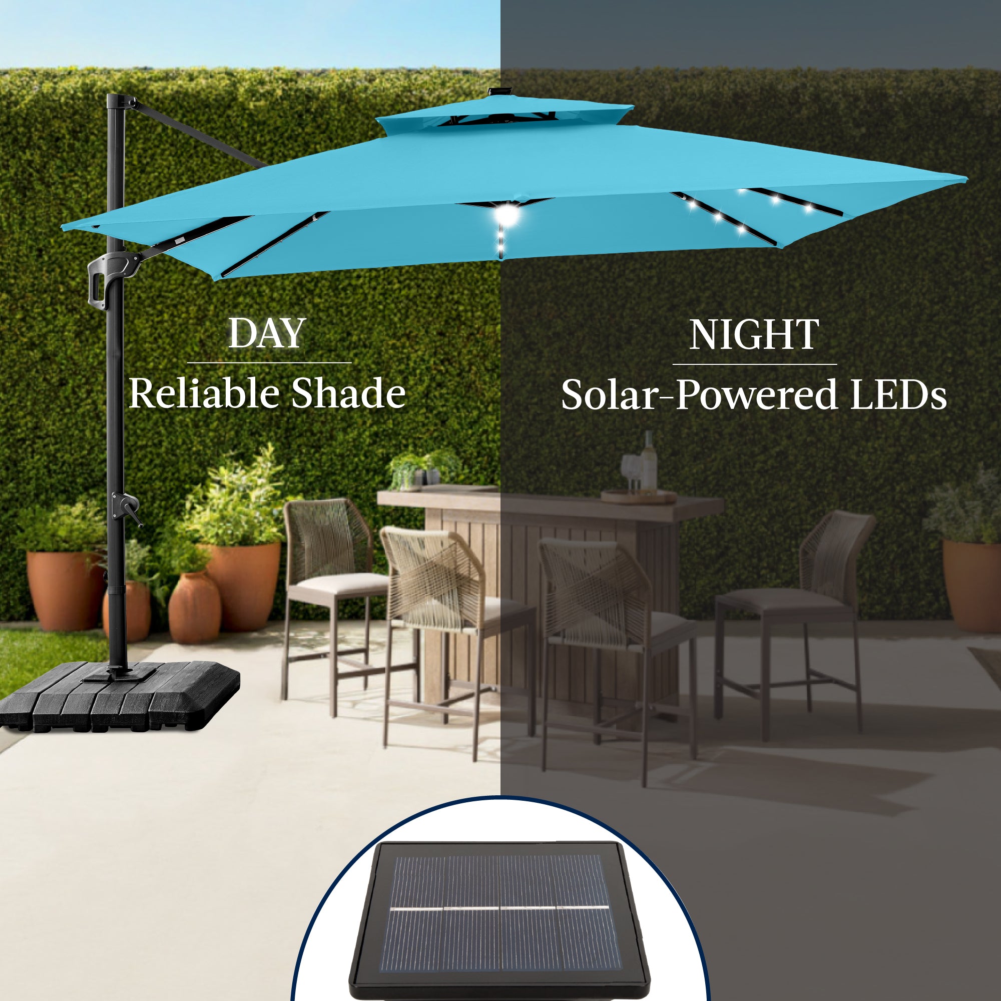 12x12ft 2-Tier Outdoor Solar LED Cantilever Patio Umbrella