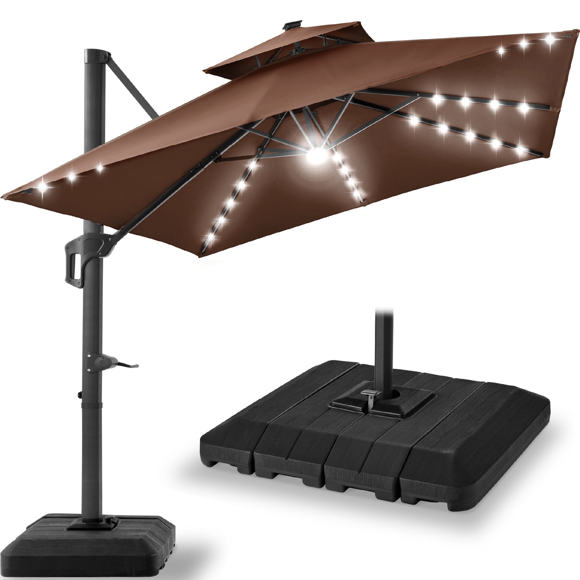 12x12ft 2-Tier Outdoor Solar LED Cantilever Patio Umbrella