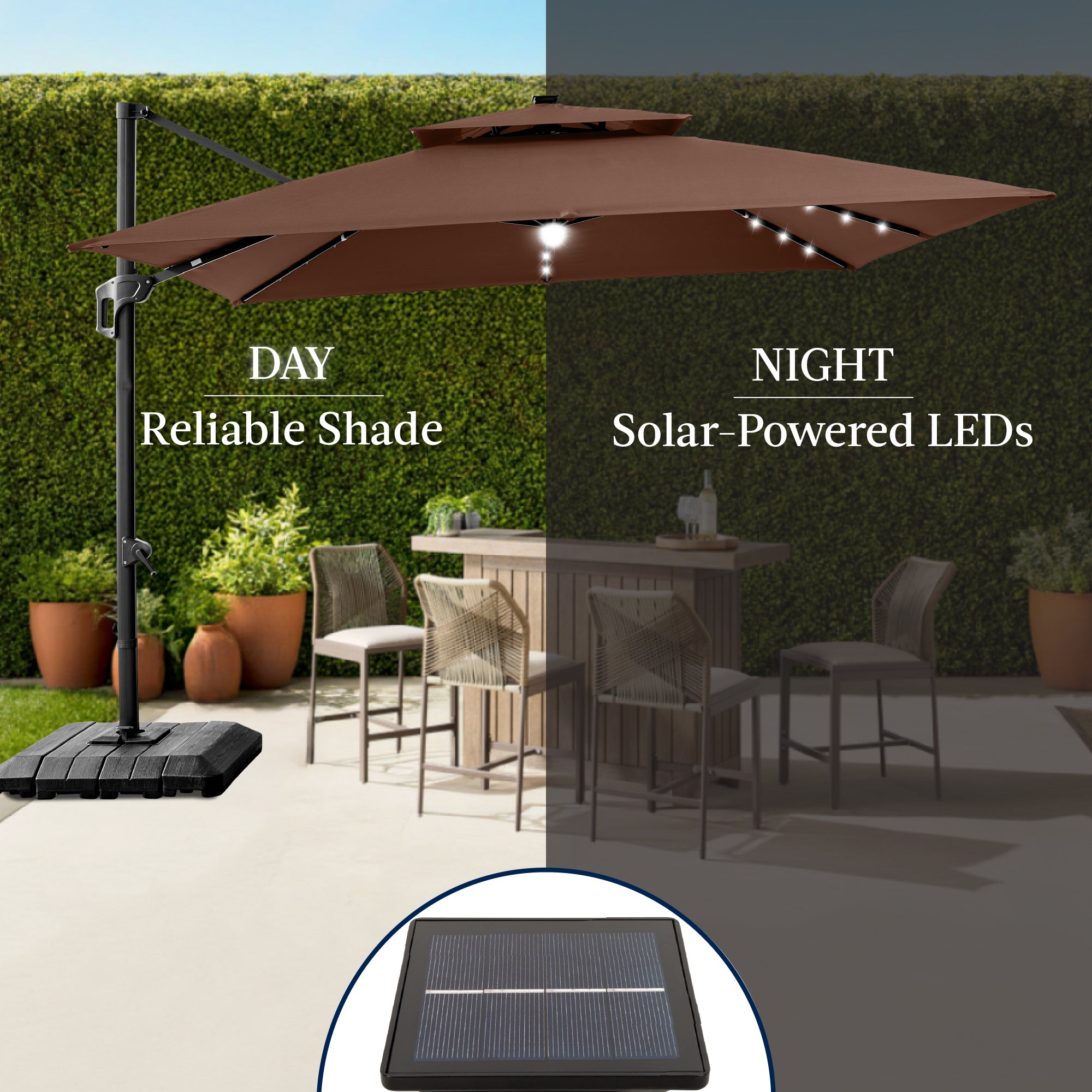 12x12ft 2-Tier Outdoor Solar LED Cantilever Patio Umbrella