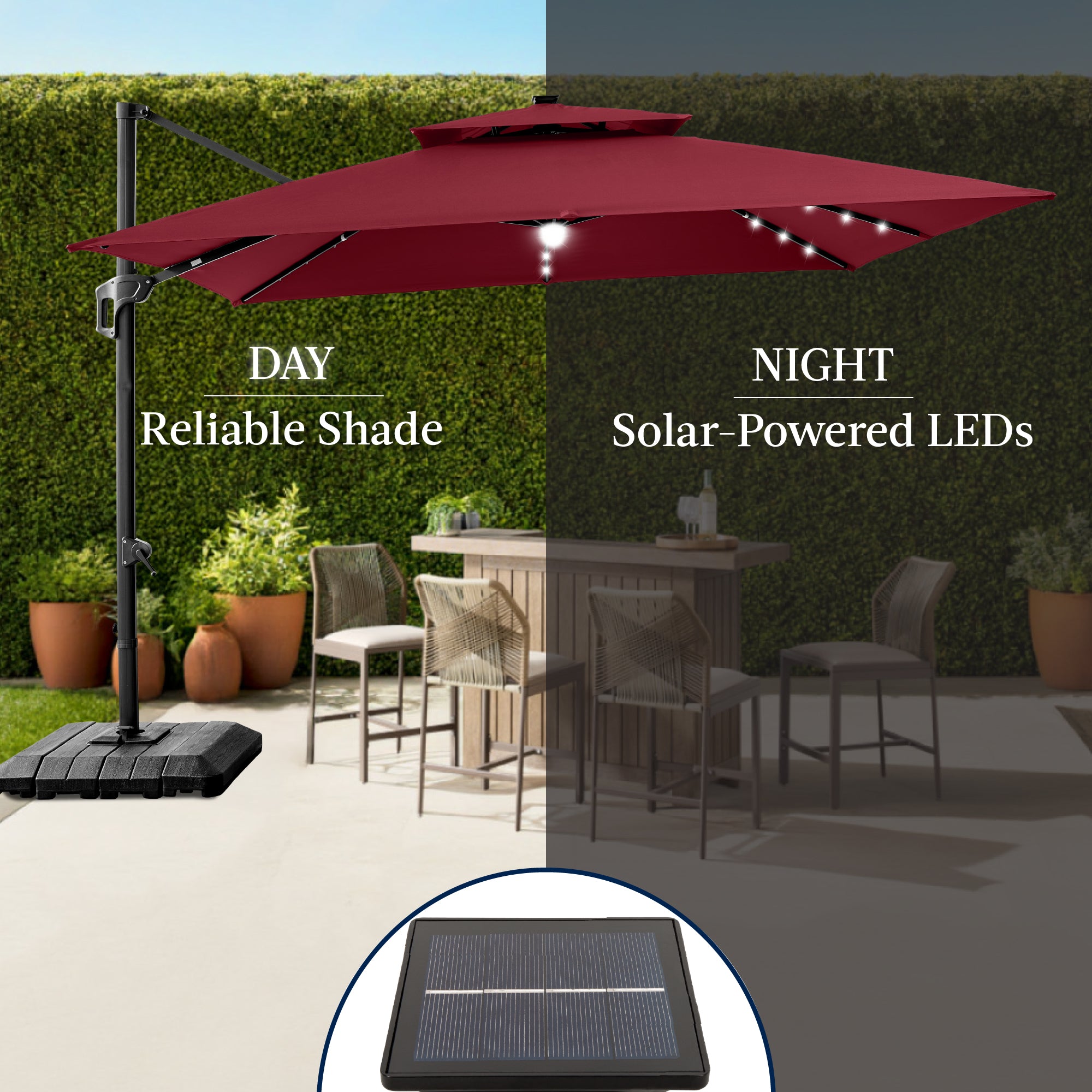 12x12ft 2-Tier Outdoor Solar LED Cantilever Patio Umbrella