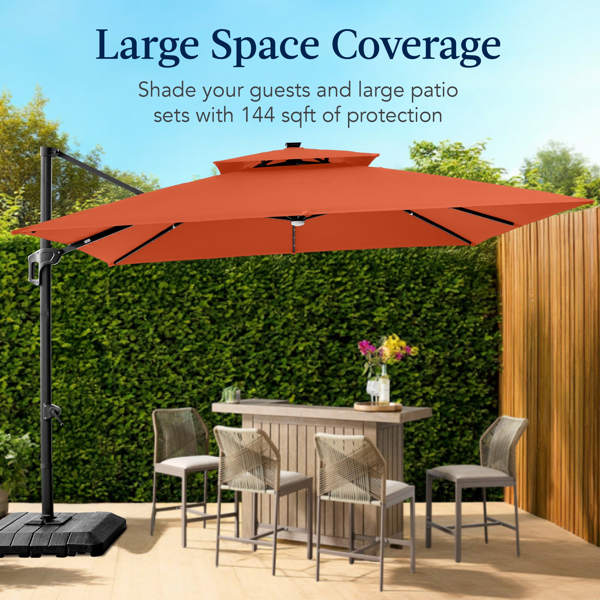 12x12ft 2-Tier Outdoor Solar LED Cantilever Patio Umbrella