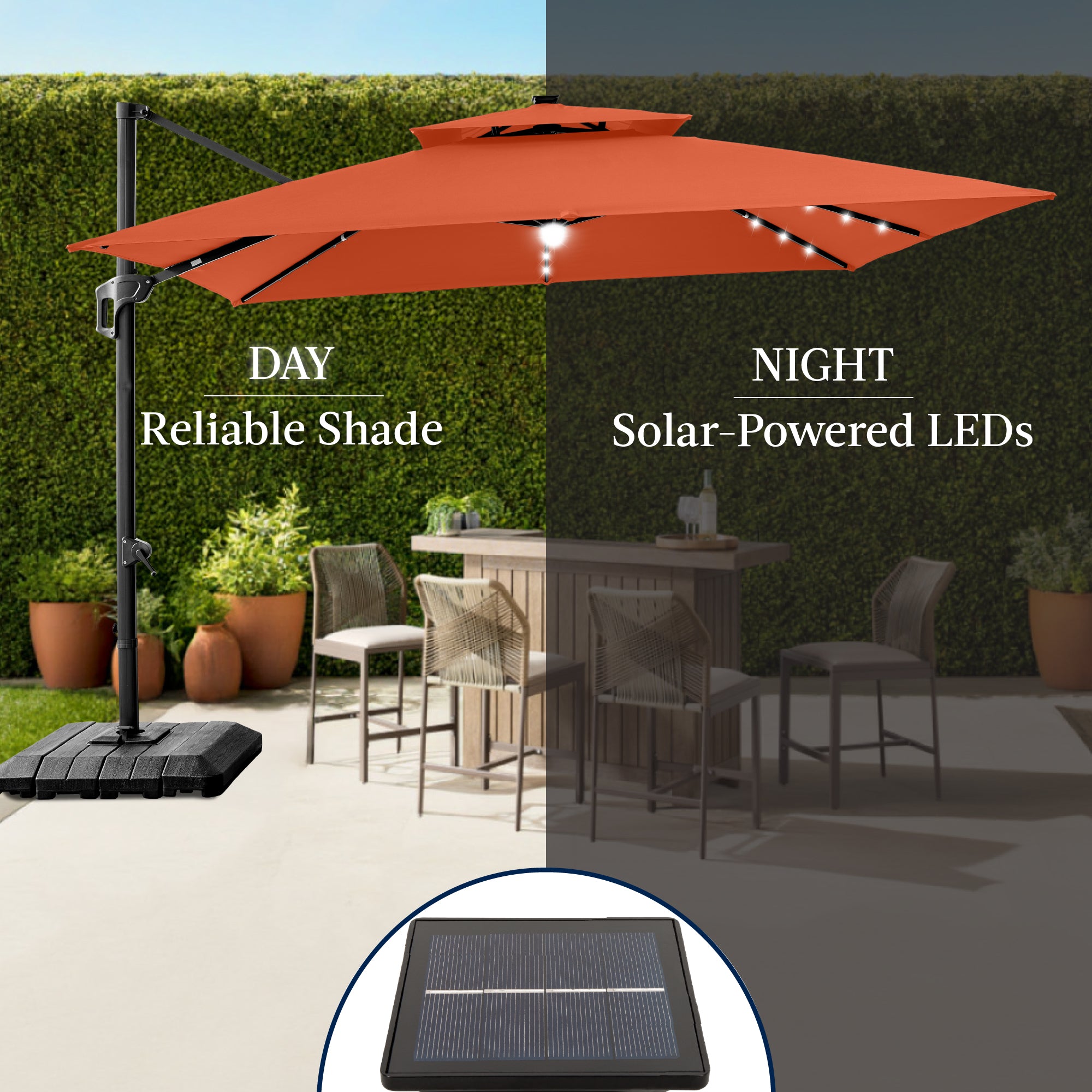 12x12ft 2-Tier Outdoor Solar LED Cantilever Patio Umbrella