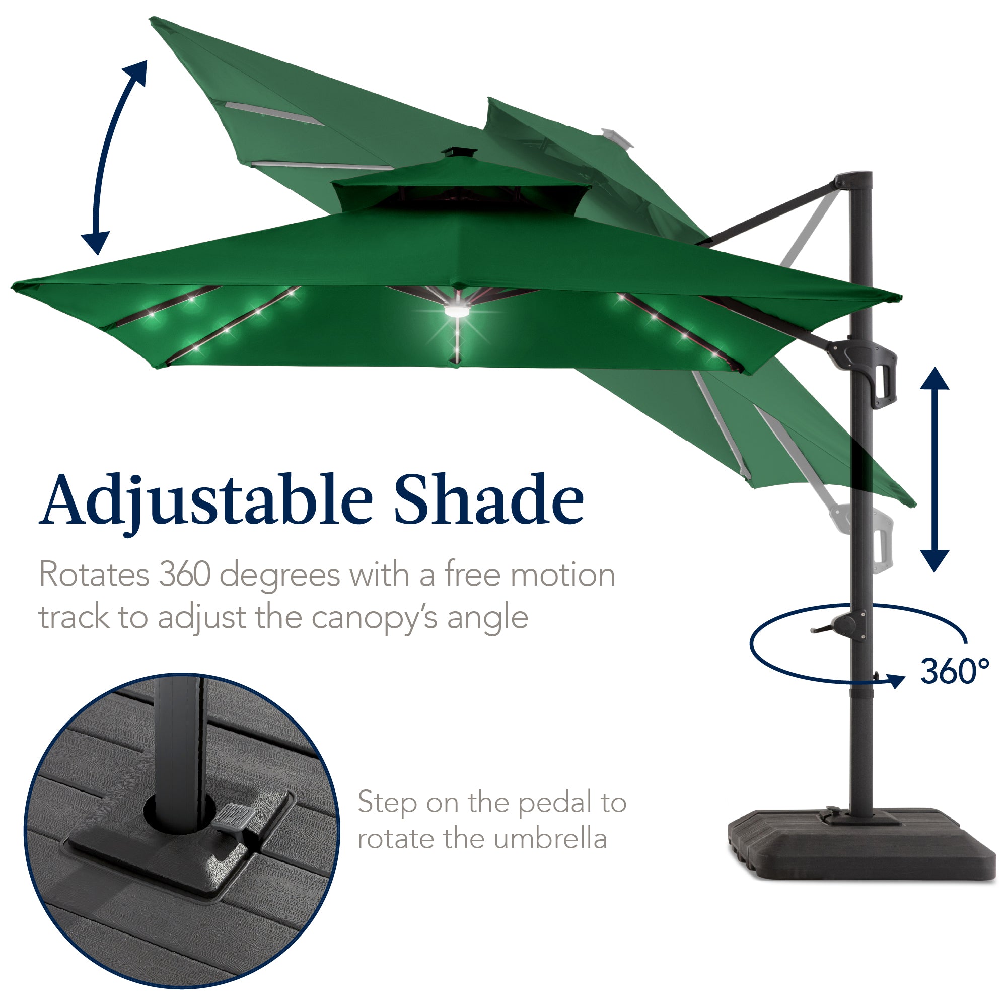 12x12ft 2-Tier Outdoor Solar LED Cantilever Patio Umbrella