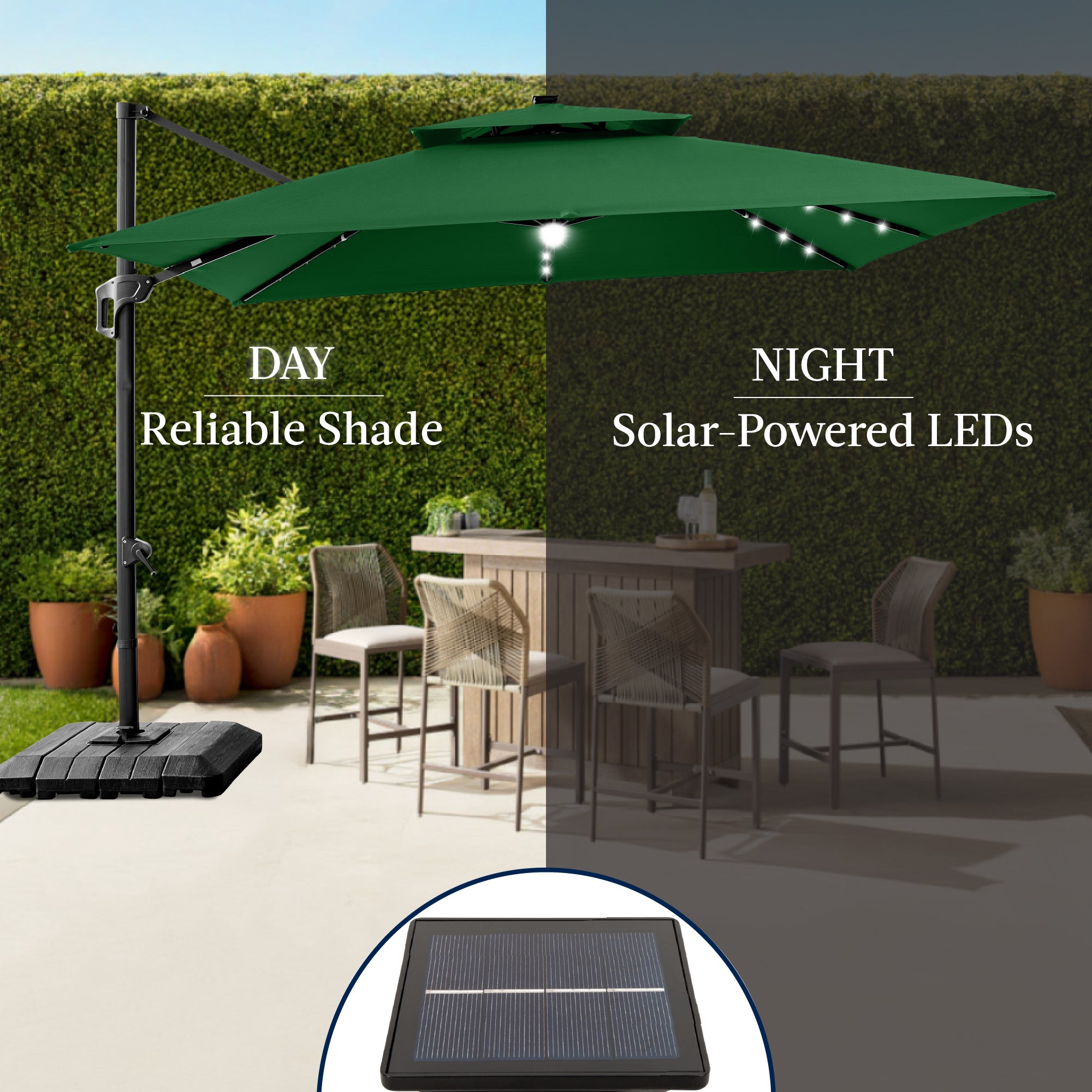 12x12ft 2-Tier Outdoor Solar LED Cantilever Patio Umbrella