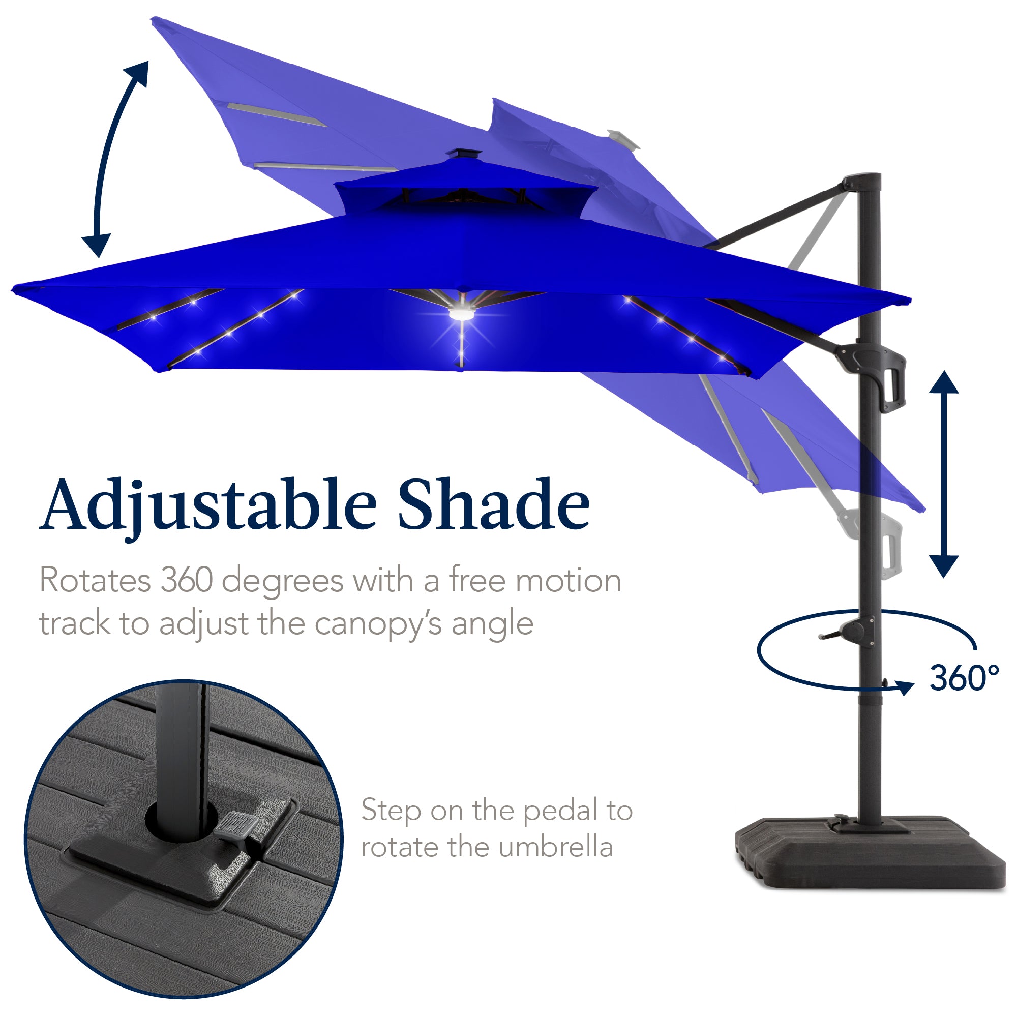 12x12ft 2-Tier Outdoor Solar LED Cantilever Patio Umbrella