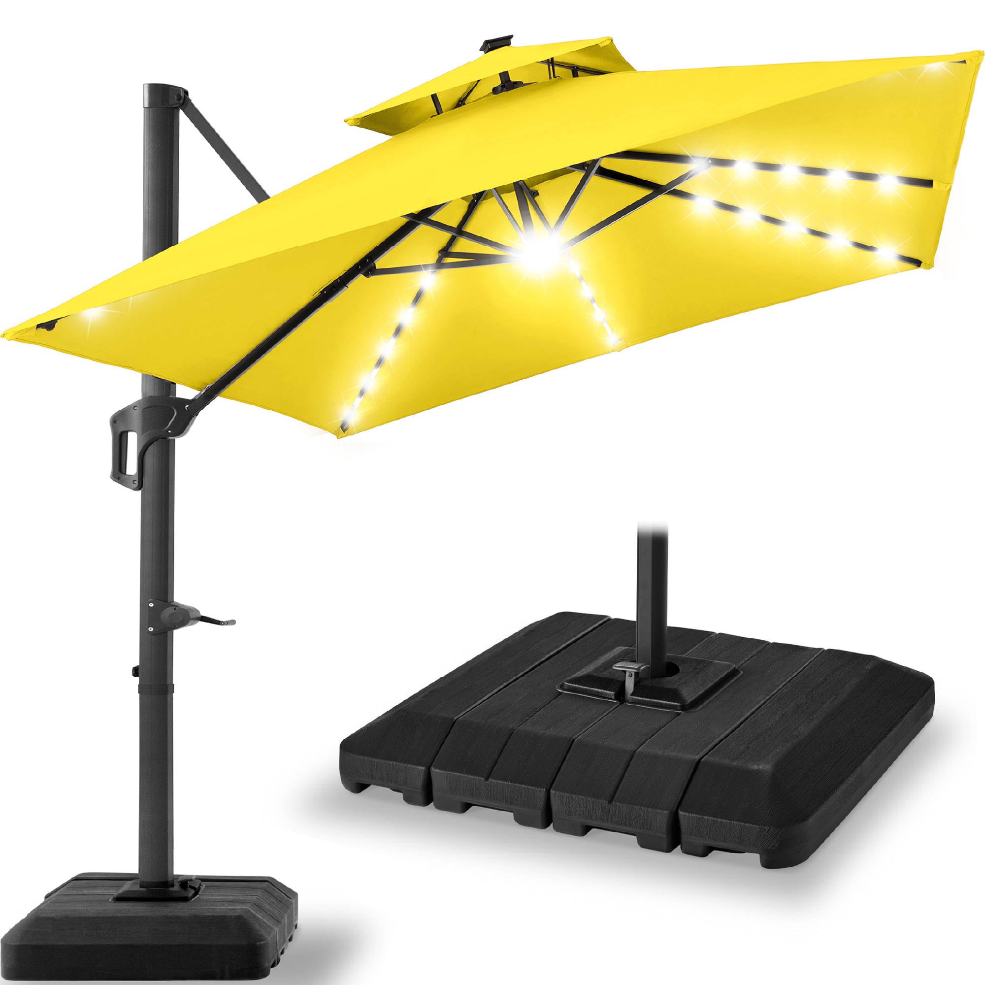12x12ft 2-Tier Outdoor Solar LED Cantilever Patio Umbrella