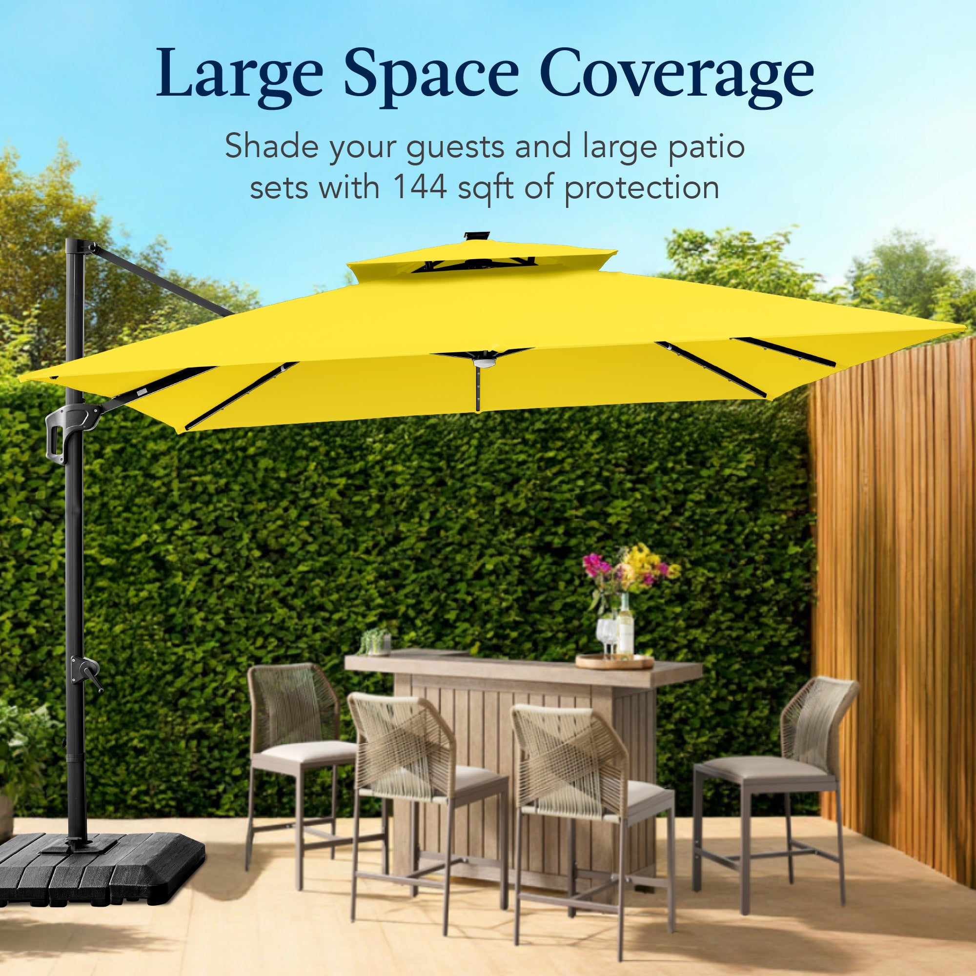 12x12ft 2-Tier Outdoor Solar LED Cantilever Patio Umbrella
