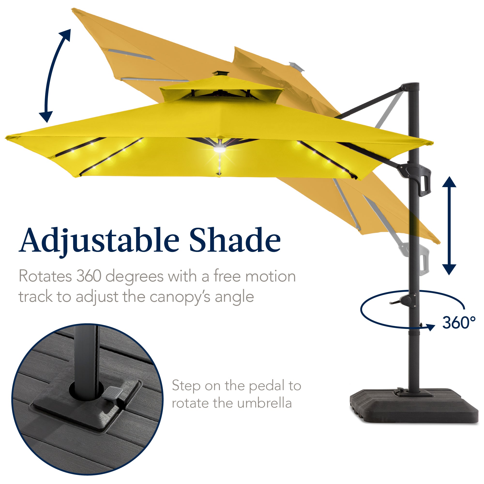 12x12ft 2-Tier Outdoor Solar LED Cantilever Patio Umbrella