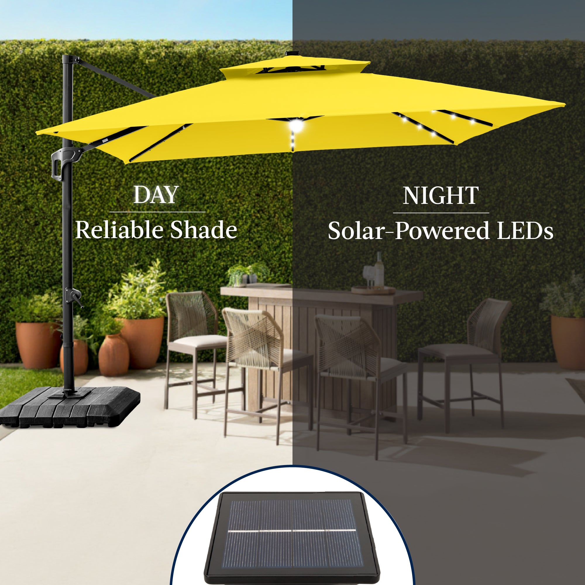 12x12ft 2-Tier Outdoor Solar LED Cantilever Patio Umbrella