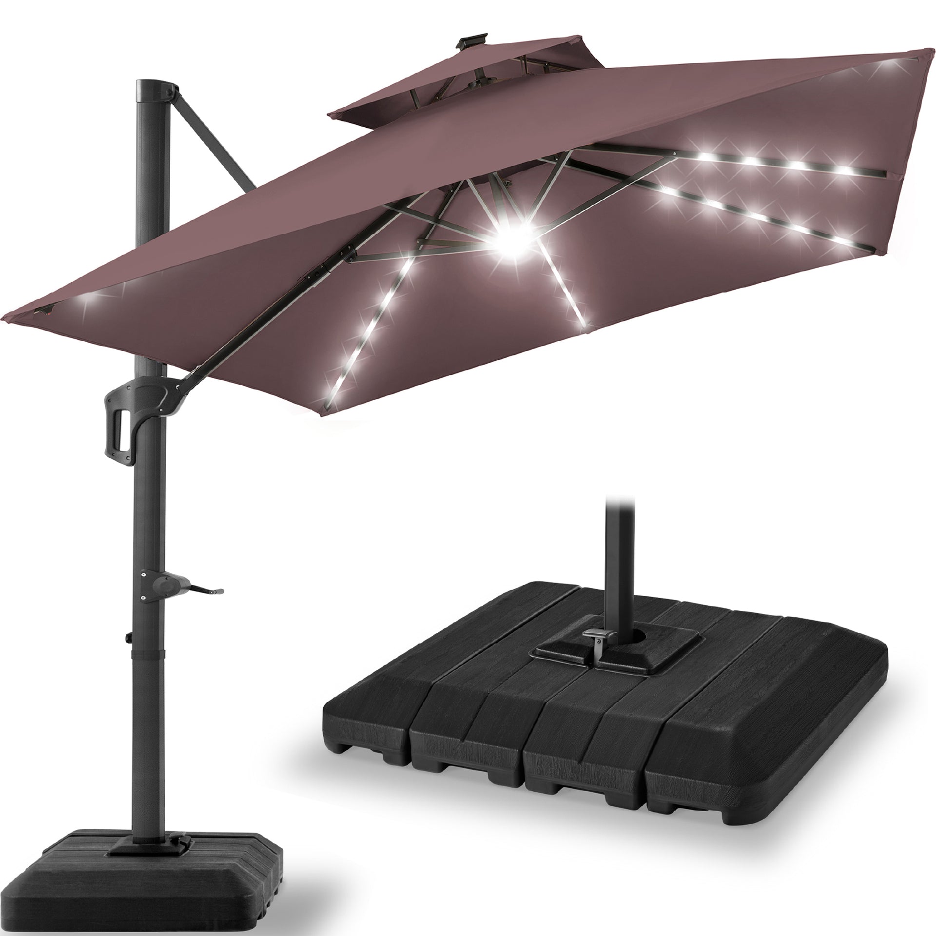 heavy dury patio umbrellas with solar lights Best Choice Products 12x12ft 2-Tier Square Outdoor LED Cantilever Umbrella w/ 360-Rotating Base Gray Size:25.0 CM/40 EUR Burton DIY Throwback Snowboard Maverick Eight supportive ribs